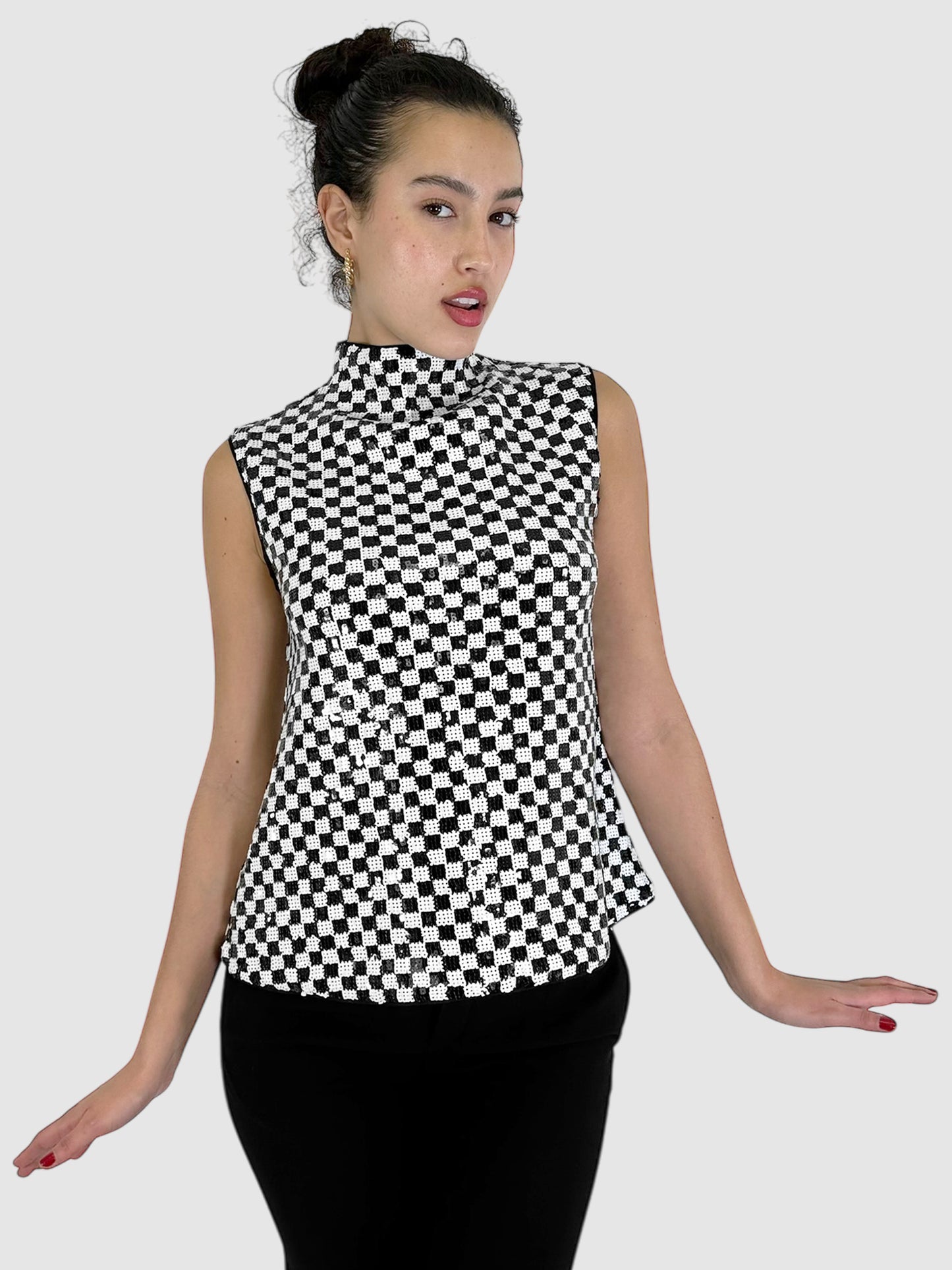 Sequinned Checkered Sleeveless Top - Size 44