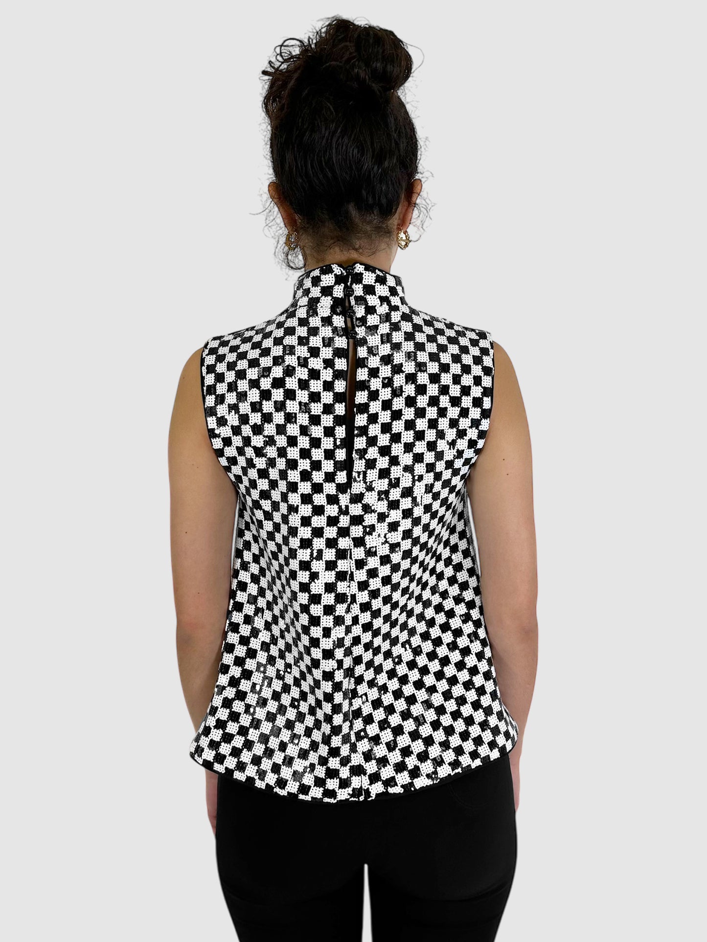 Sequinned Checkered Sleeveless Top - Size 44