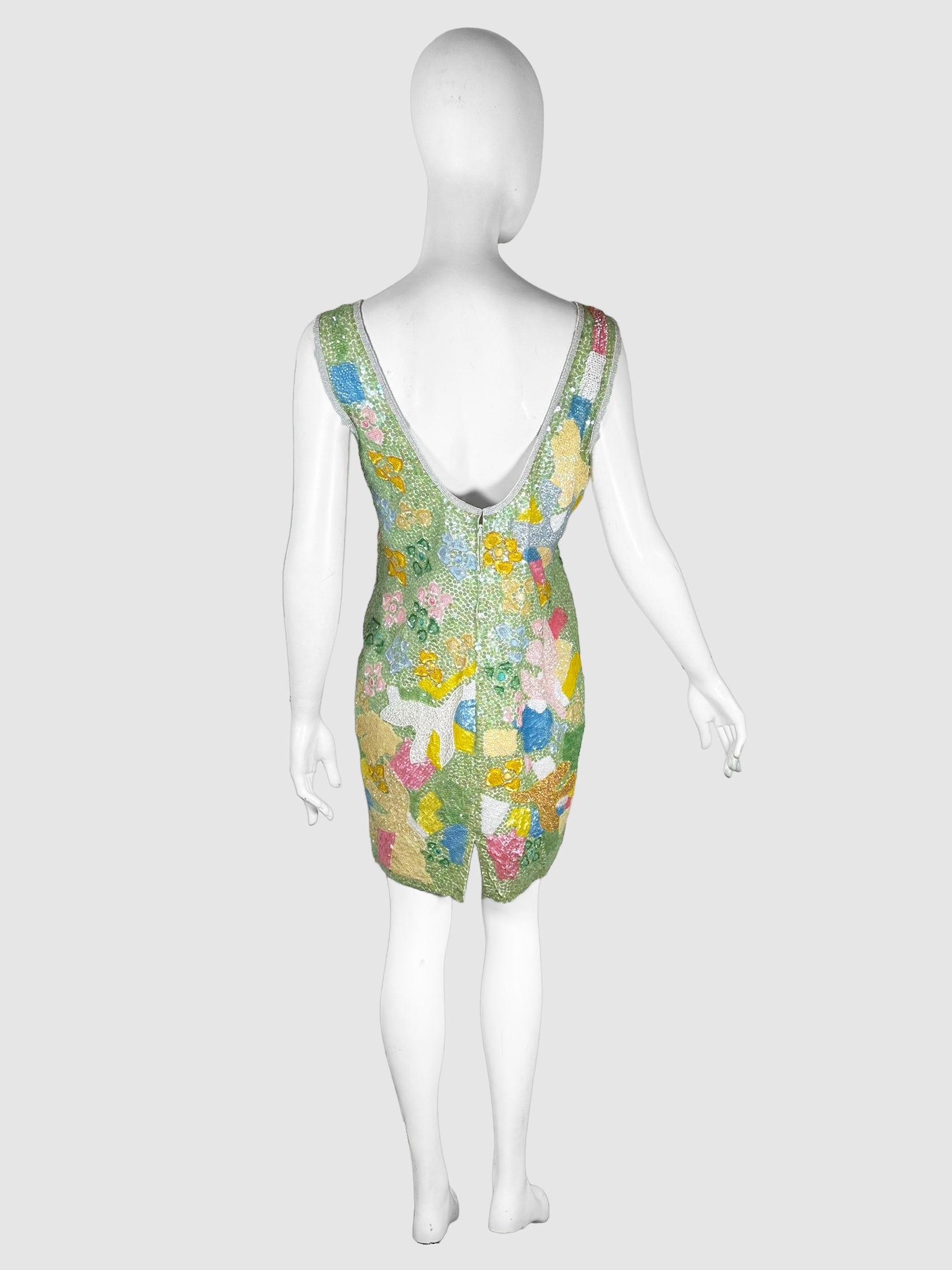 Sequinned Floral Mini Dress - Size 38