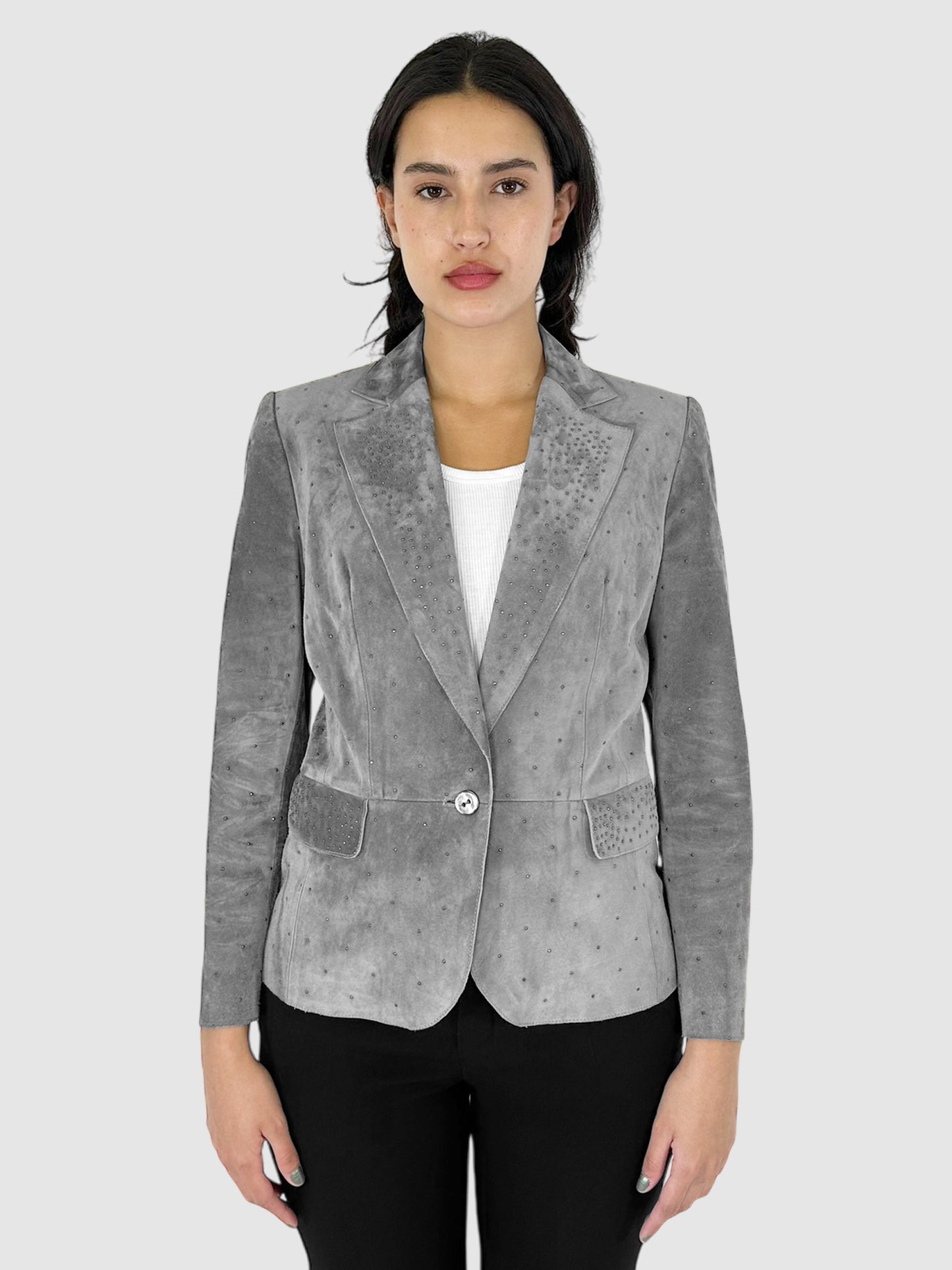 Suede Crystal Studded Blazer - Size M