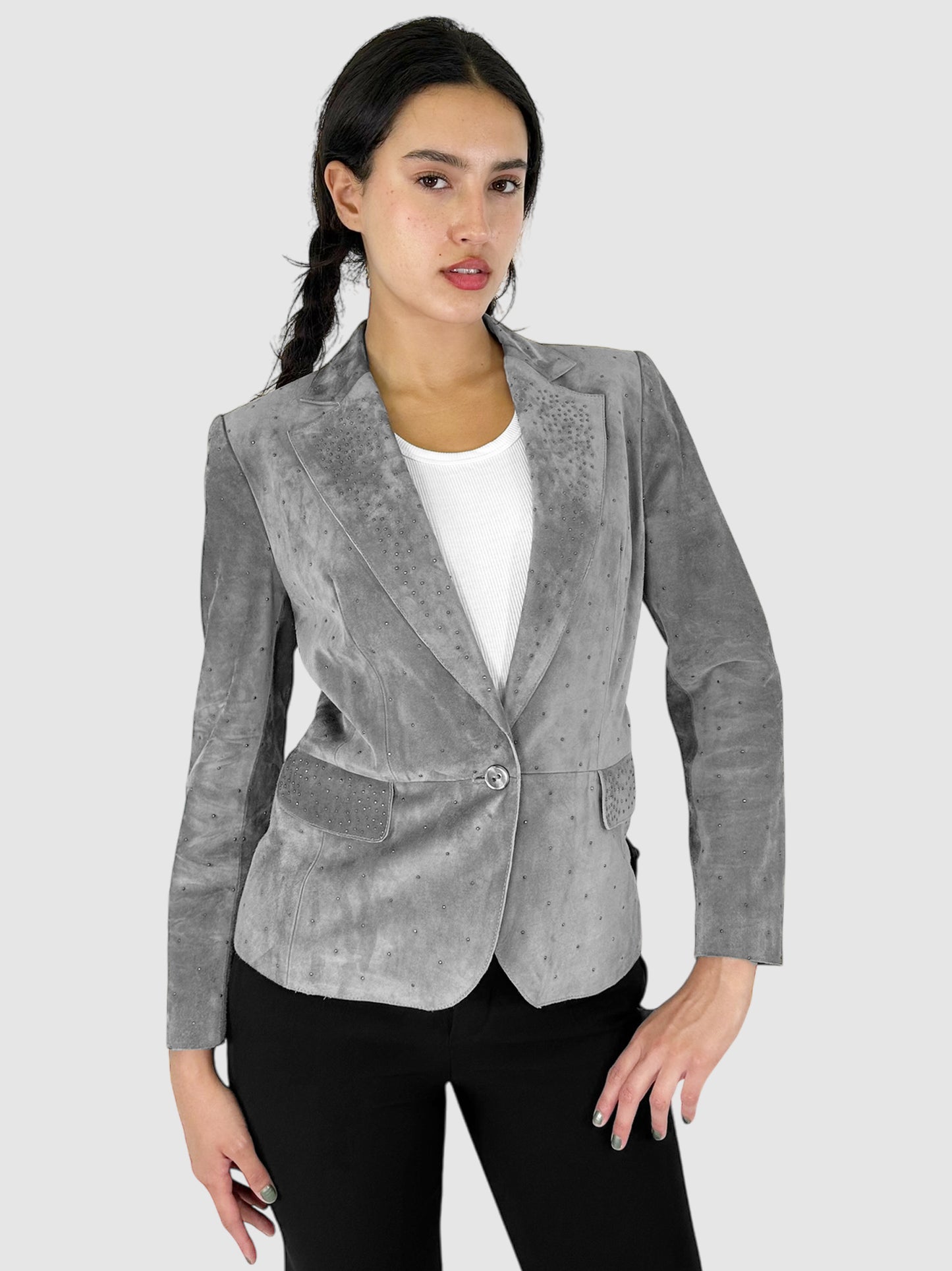 Suede Crystal Studded Blazer - Size M