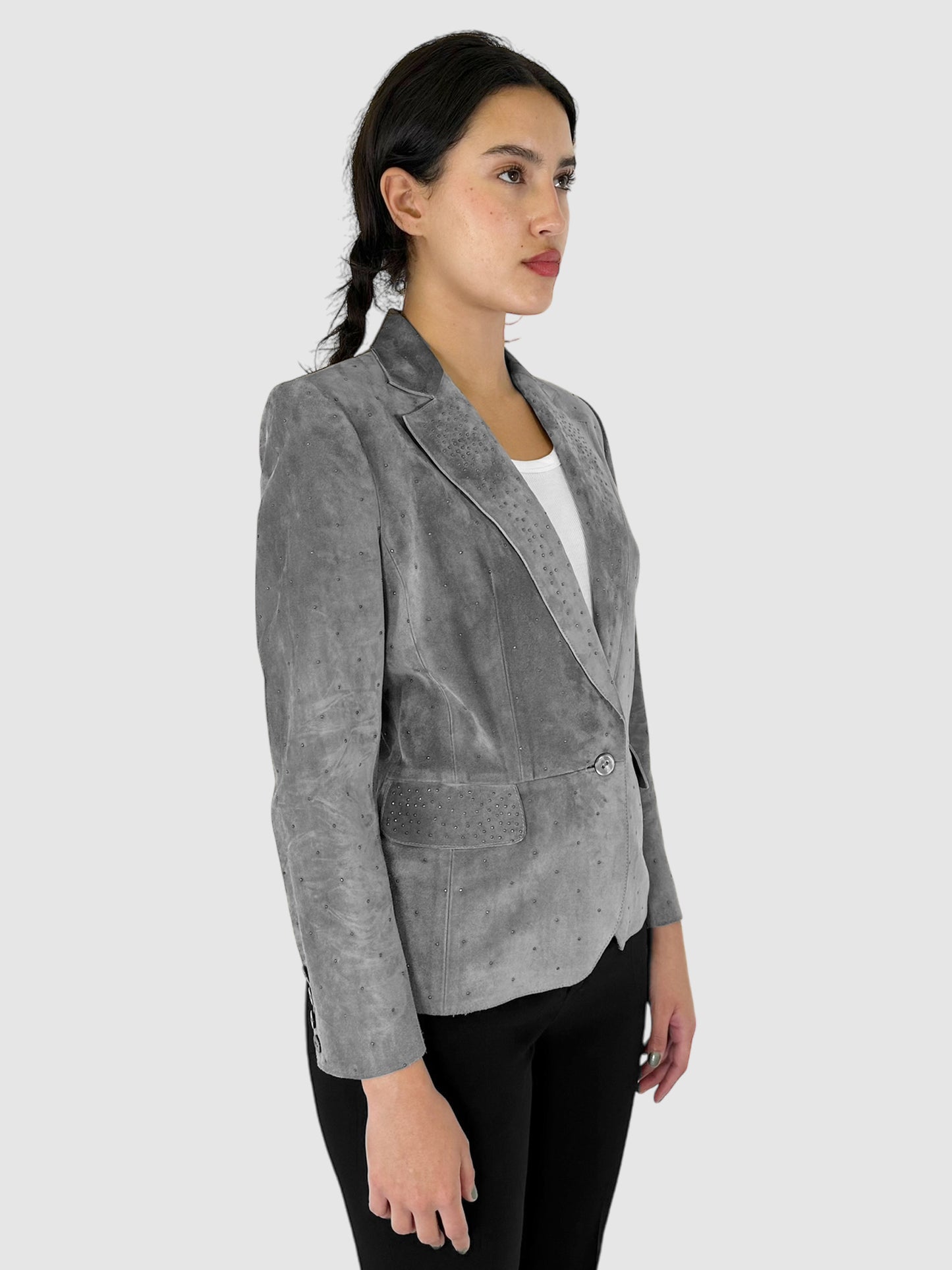 Suede Crystal Studded Blazer - Size M