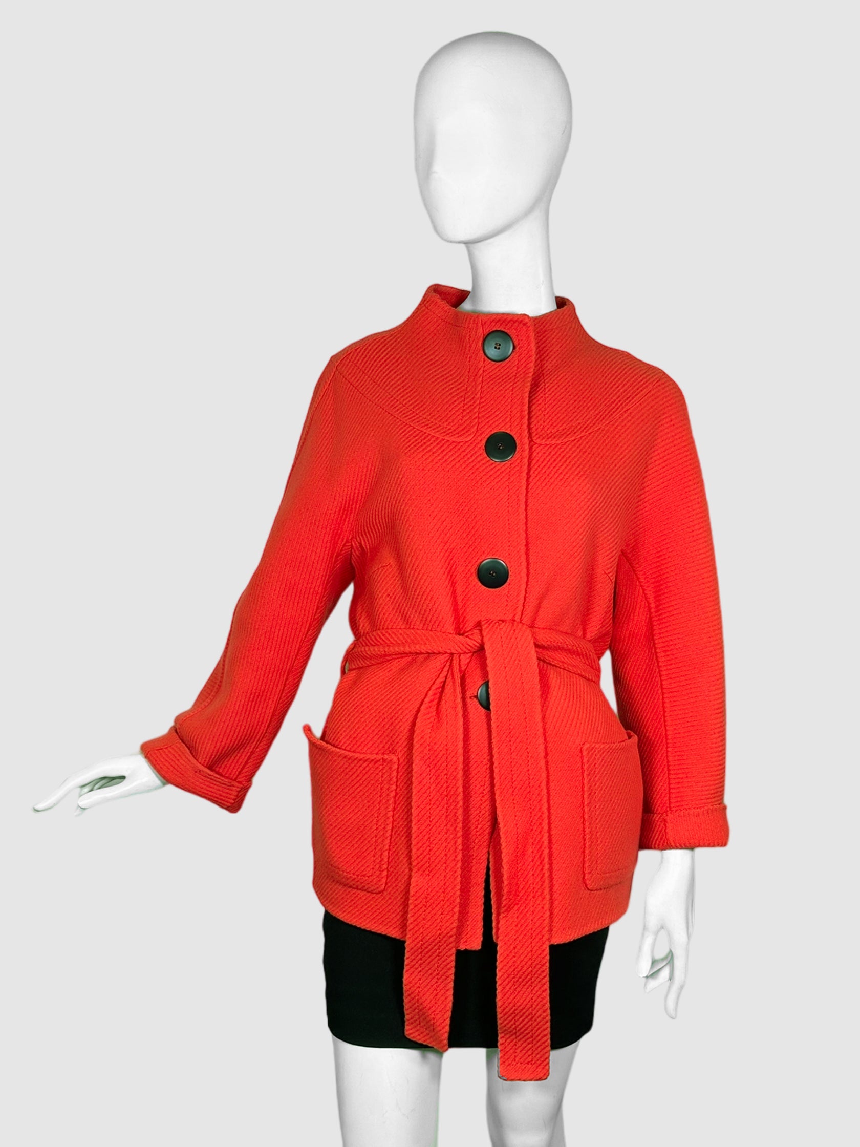 Textured Belted Coat - Size 44
