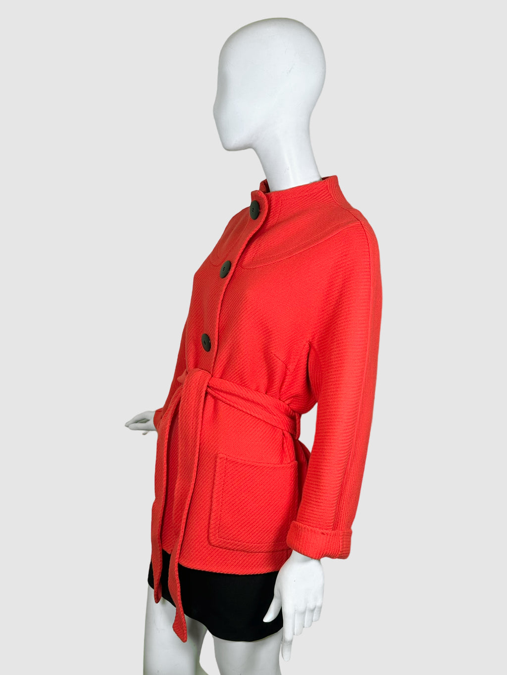 Textured Belted Coat - Size 44