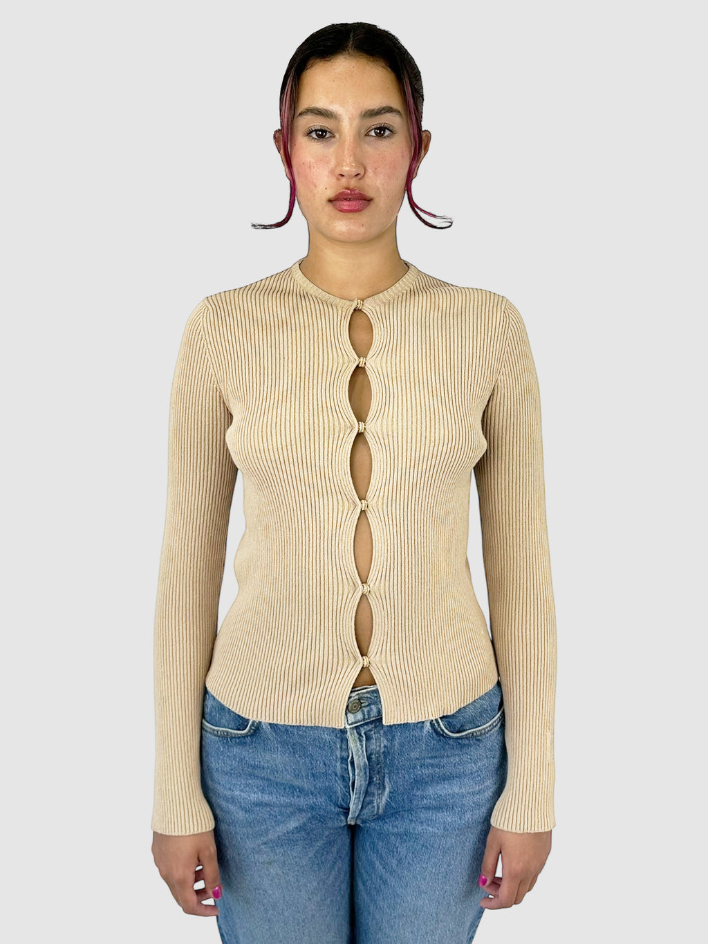 Ribbed Cutout Cardigan