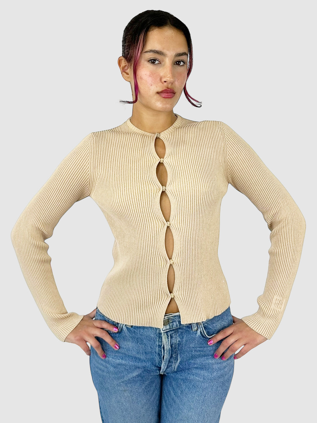 Ribbed Cutout Cardigan