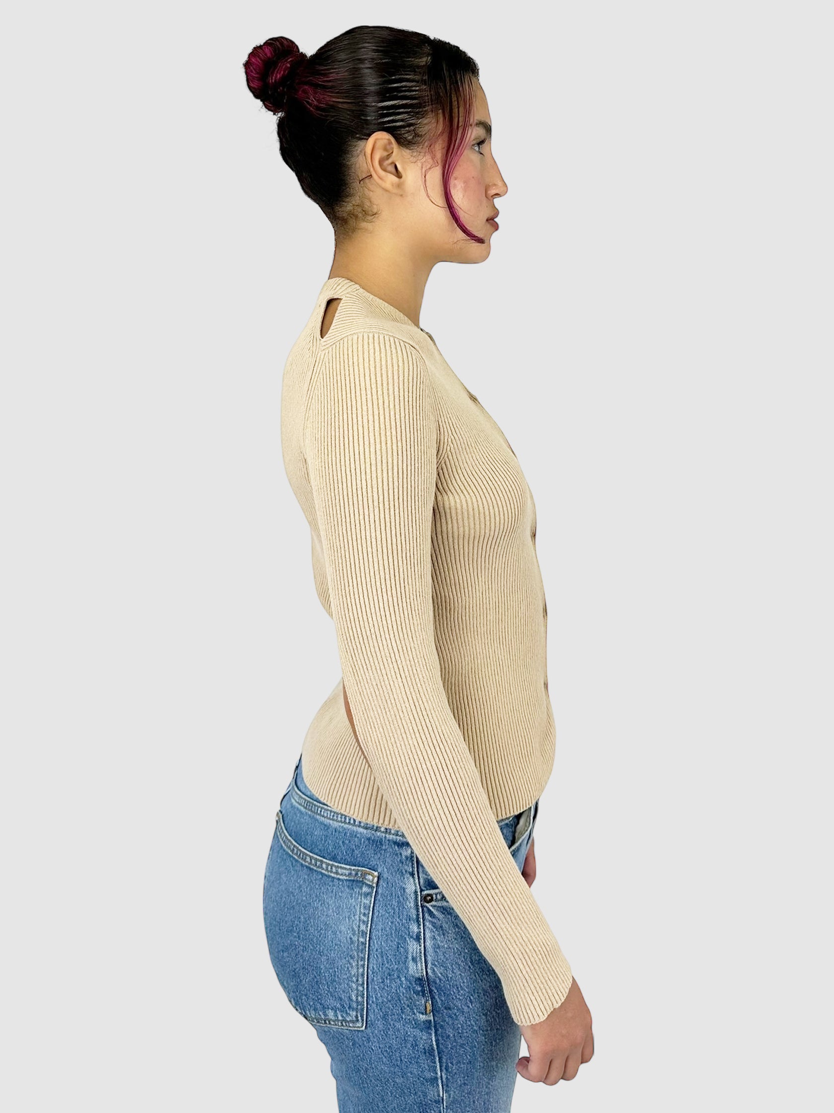 Ribbed Cutout Cardigan