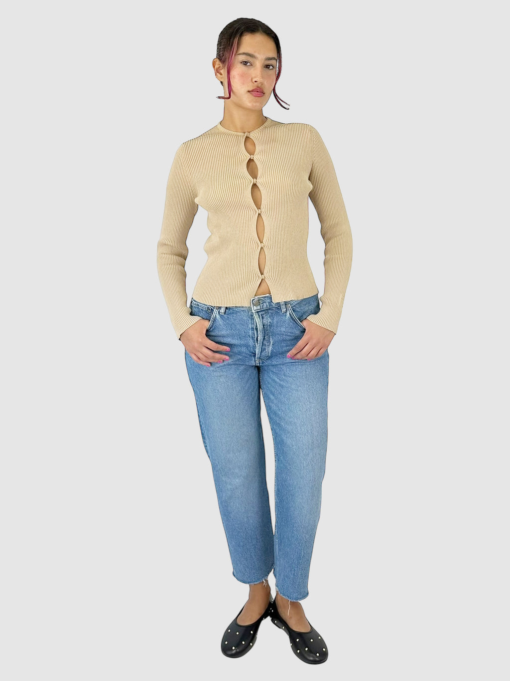 Ribbed Cutout Cardigan