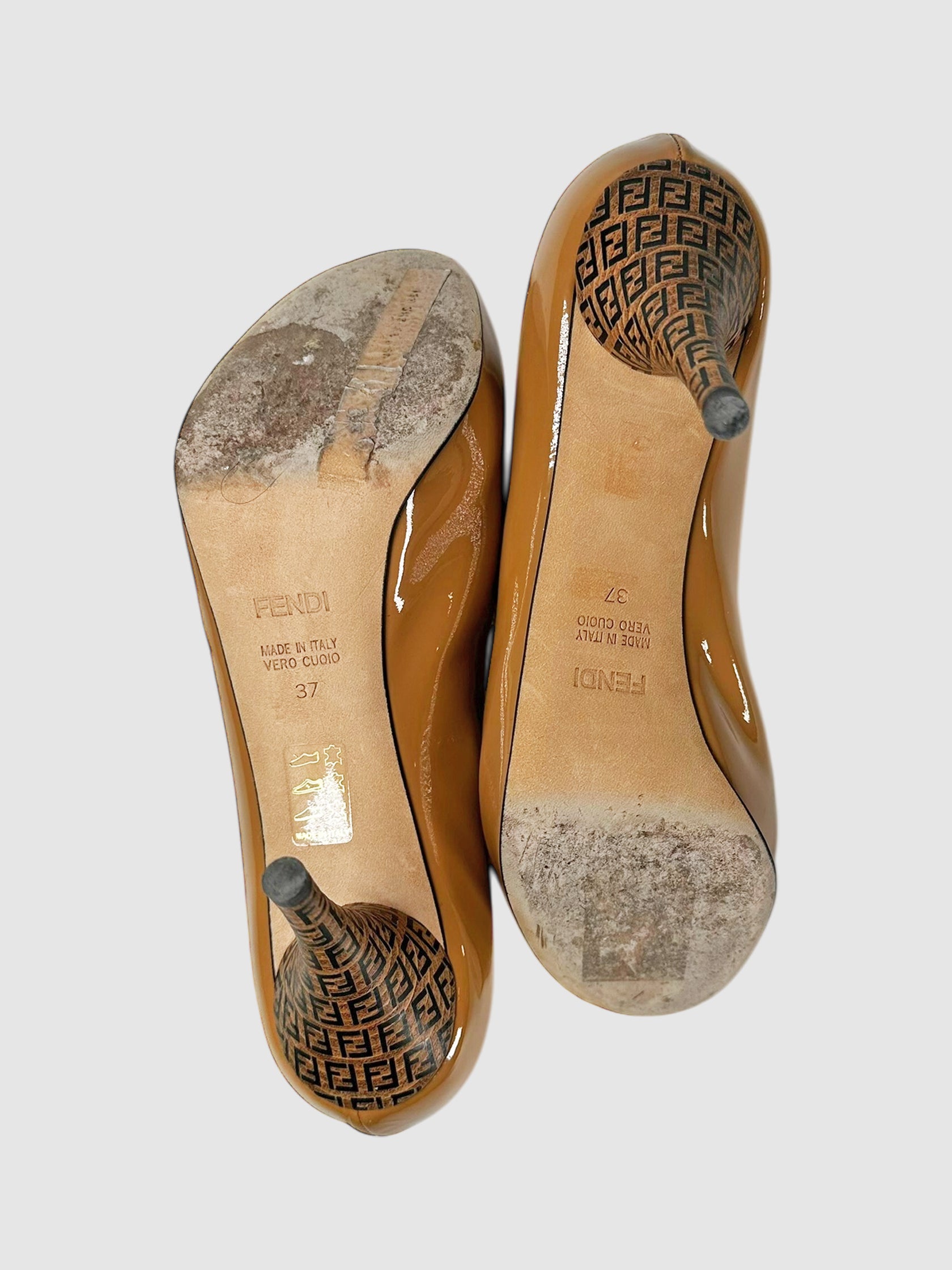 Monogram Heel Peep Toe Pumps - Size 37