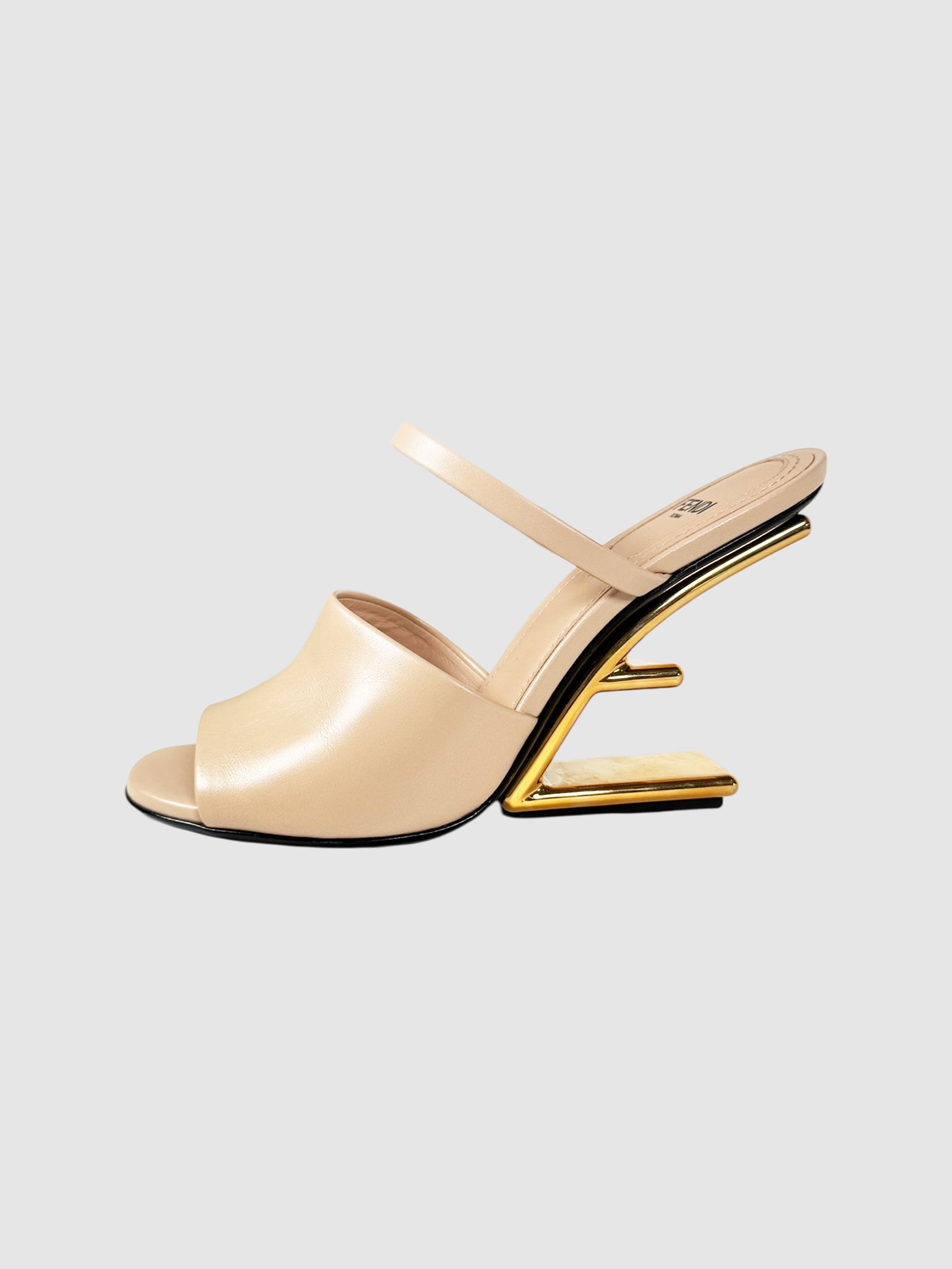 Fendi Nude Leather First Mule Heels, Size 36 Luxury Designer Resale Consignment Toronto Secondhand