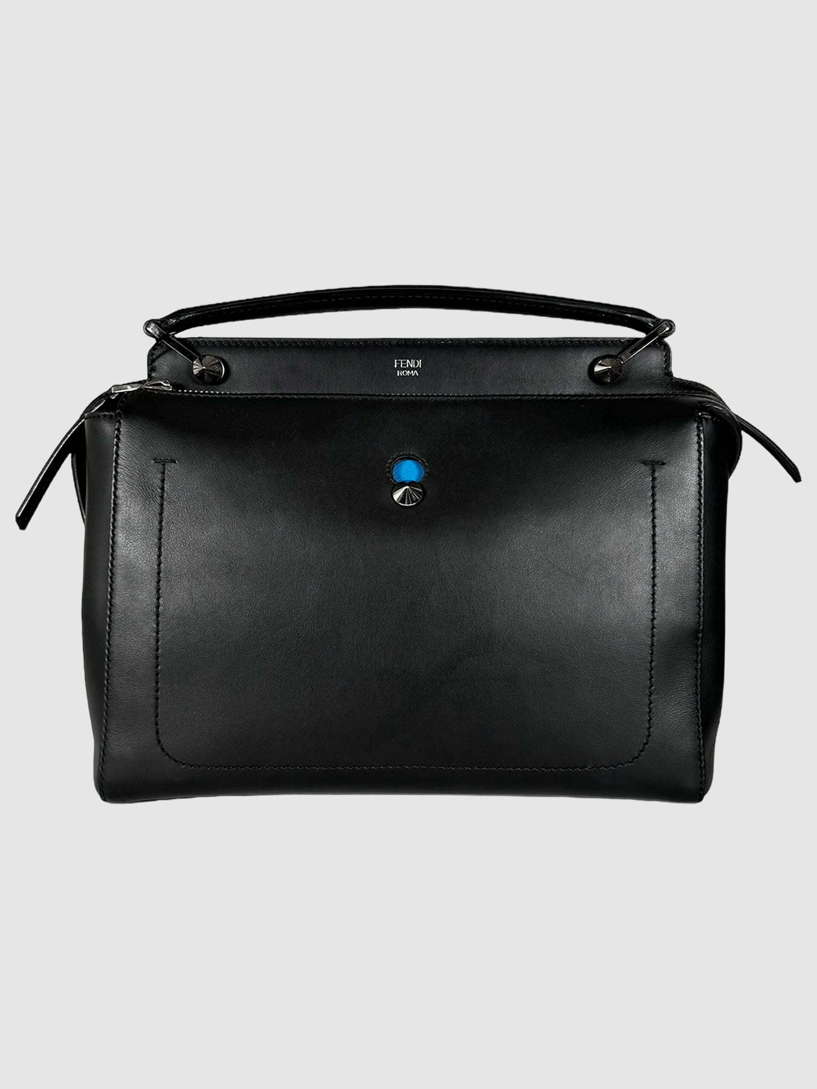 Fendi Black Calfskin Leather DotCom 2Way Satchel Shoulder Bag Consignment Secondhand Designer Luxury Resale Toronto Trendy