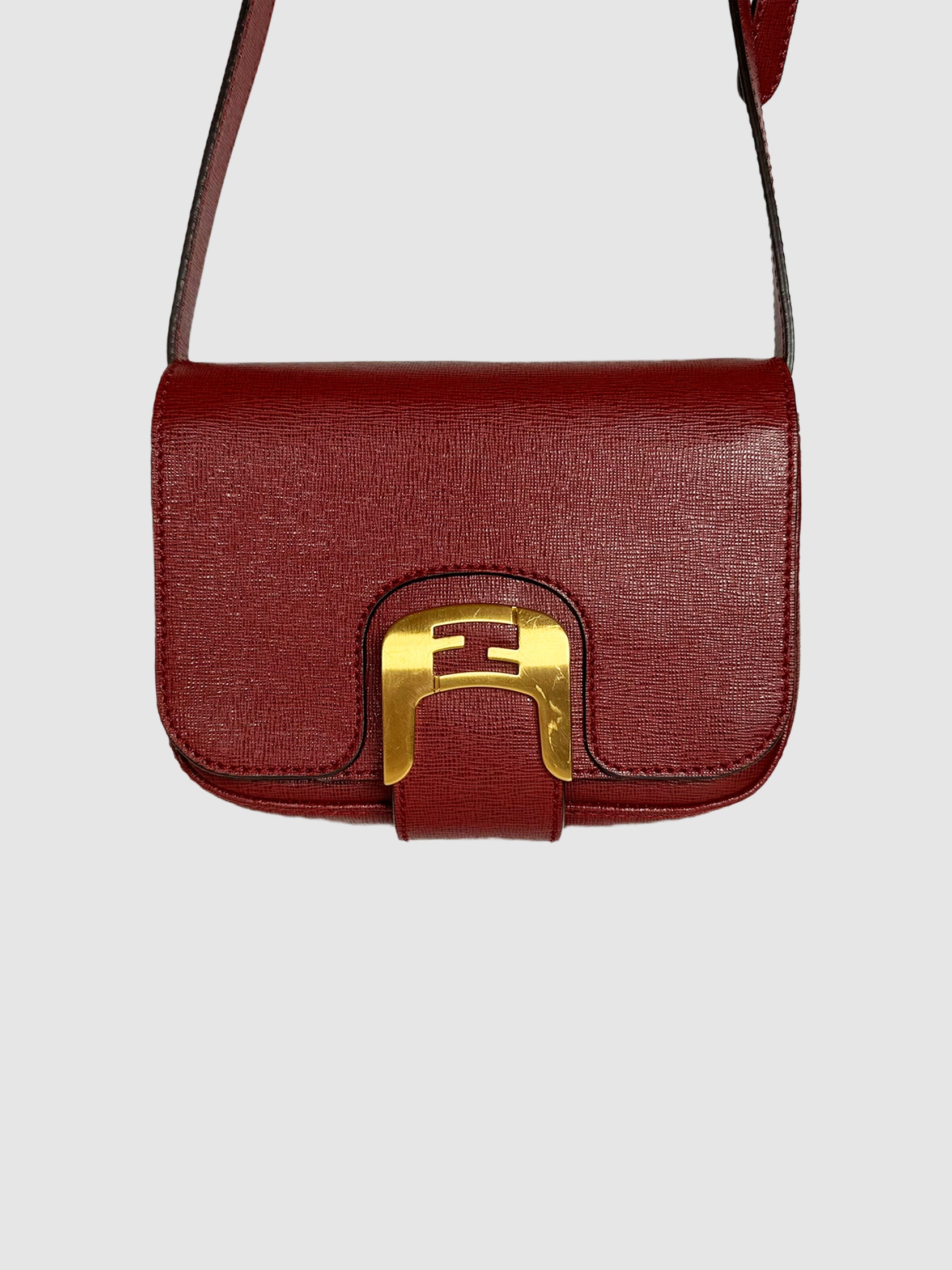 Fendi Dark Red Leather Chameleon Small Saddle Crossbody Bag Canada Luxury Designer Resale Consignment Secondhand