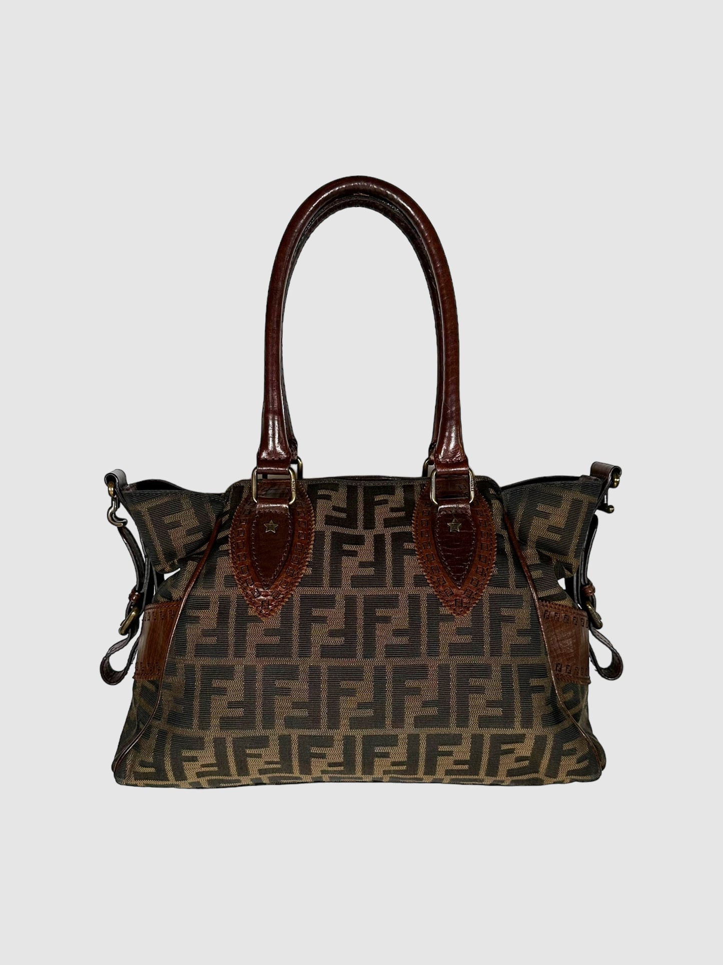 Fendi Brown Zucca Ethniko Canvas Handle Bag Consignment Secondhand Designer Luxury Resale Toronto Trendy