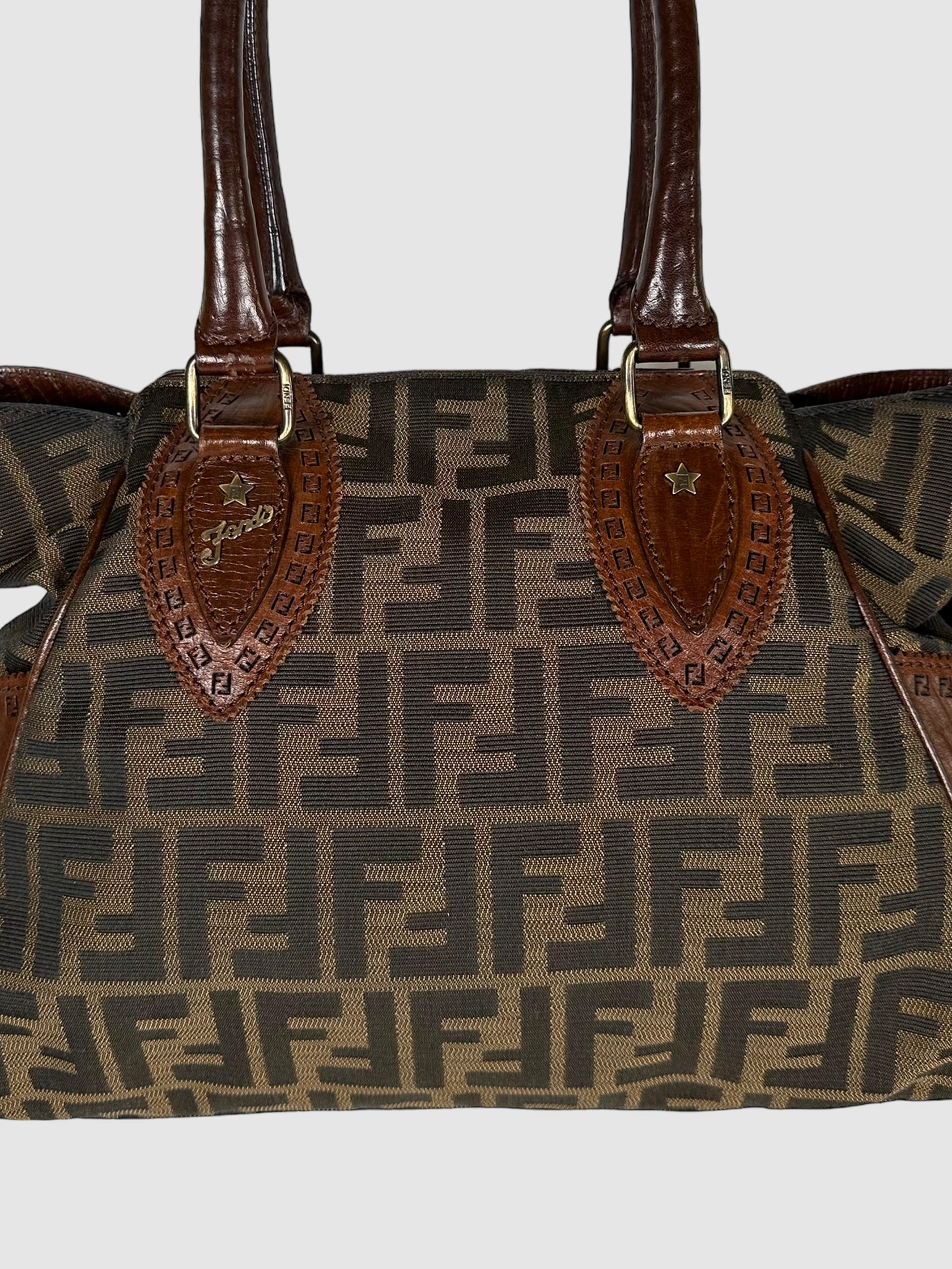 Fendi Brown Zucca Ethniko Canvas Handle Bag Consignment Secondhand Designer Luxury Resale Toronto Trendy