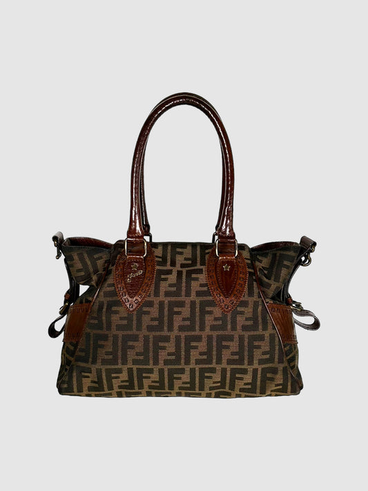 Fendi Brown Zucca Ethniko Canvas Handle Bag Consignment Secondhand Designer Luxury Resale Toronto Trendy