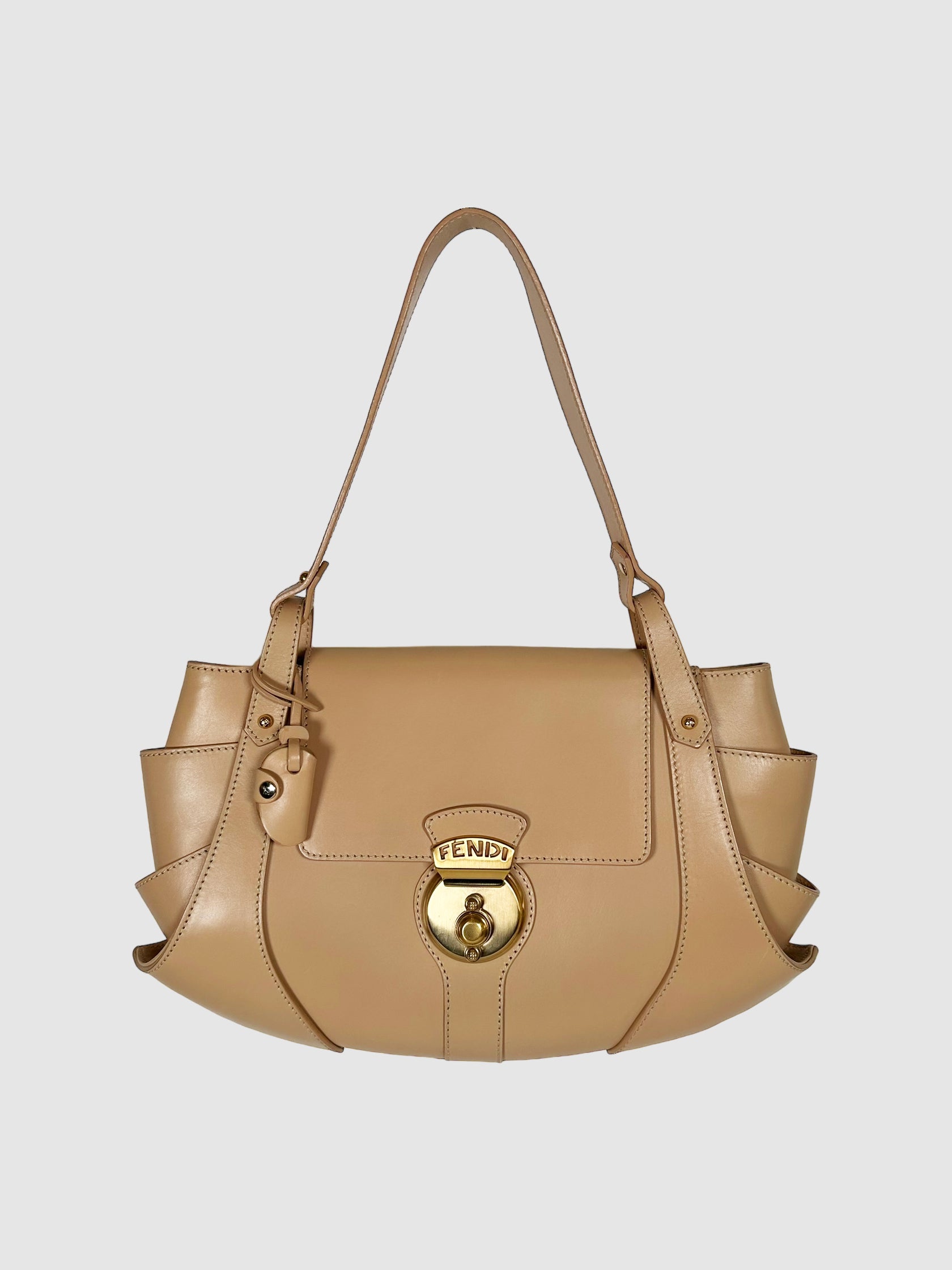 Fendi Beige Patent Leather Compilation Hobo Bag Consignment Secondhand Designer Luxury Resale Toronto Trendy