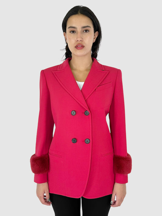 Fendi Fuchsia Wool-Blend Double-Breasted Fur Cuff Blazer - Size 42 Luxury Designer Resale Toronto Consignment