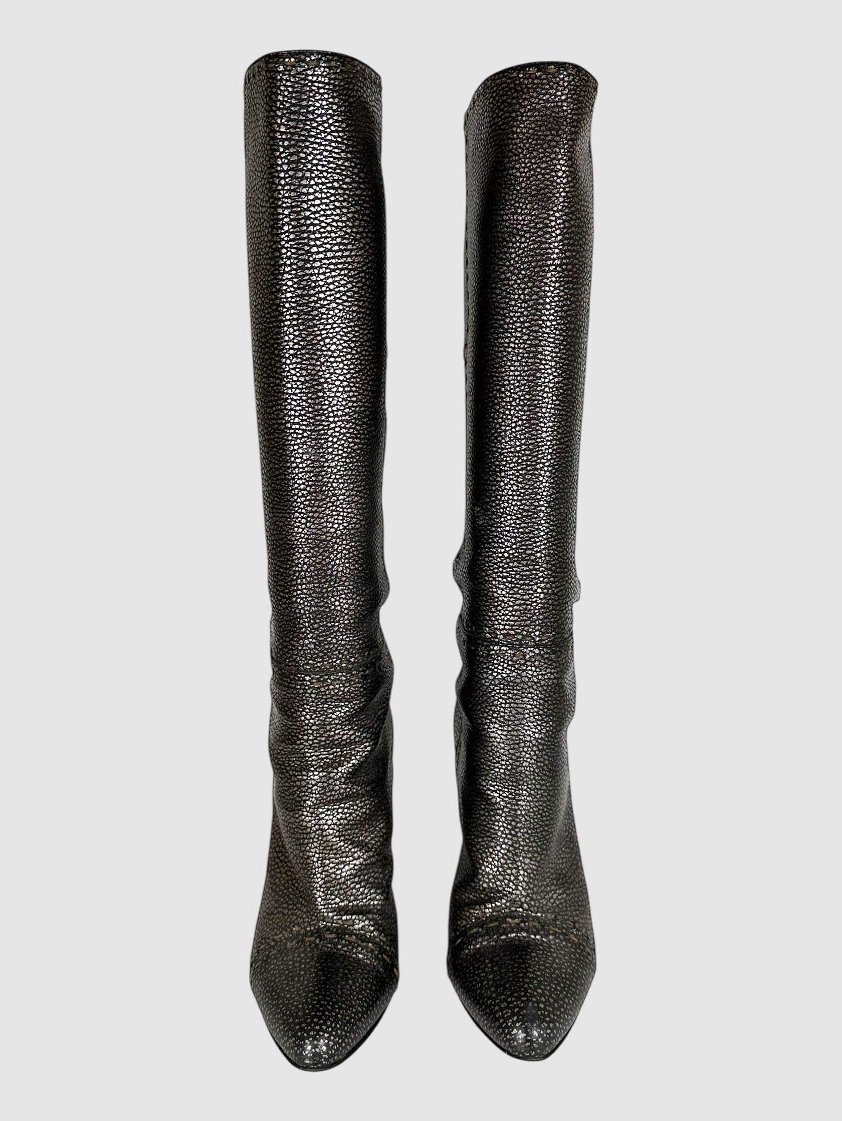 Pebbled Leather Patchwork Boots - Size 38