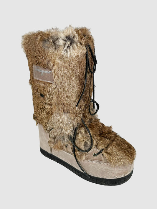 Rabbit Fur Moon Boots - Size 7