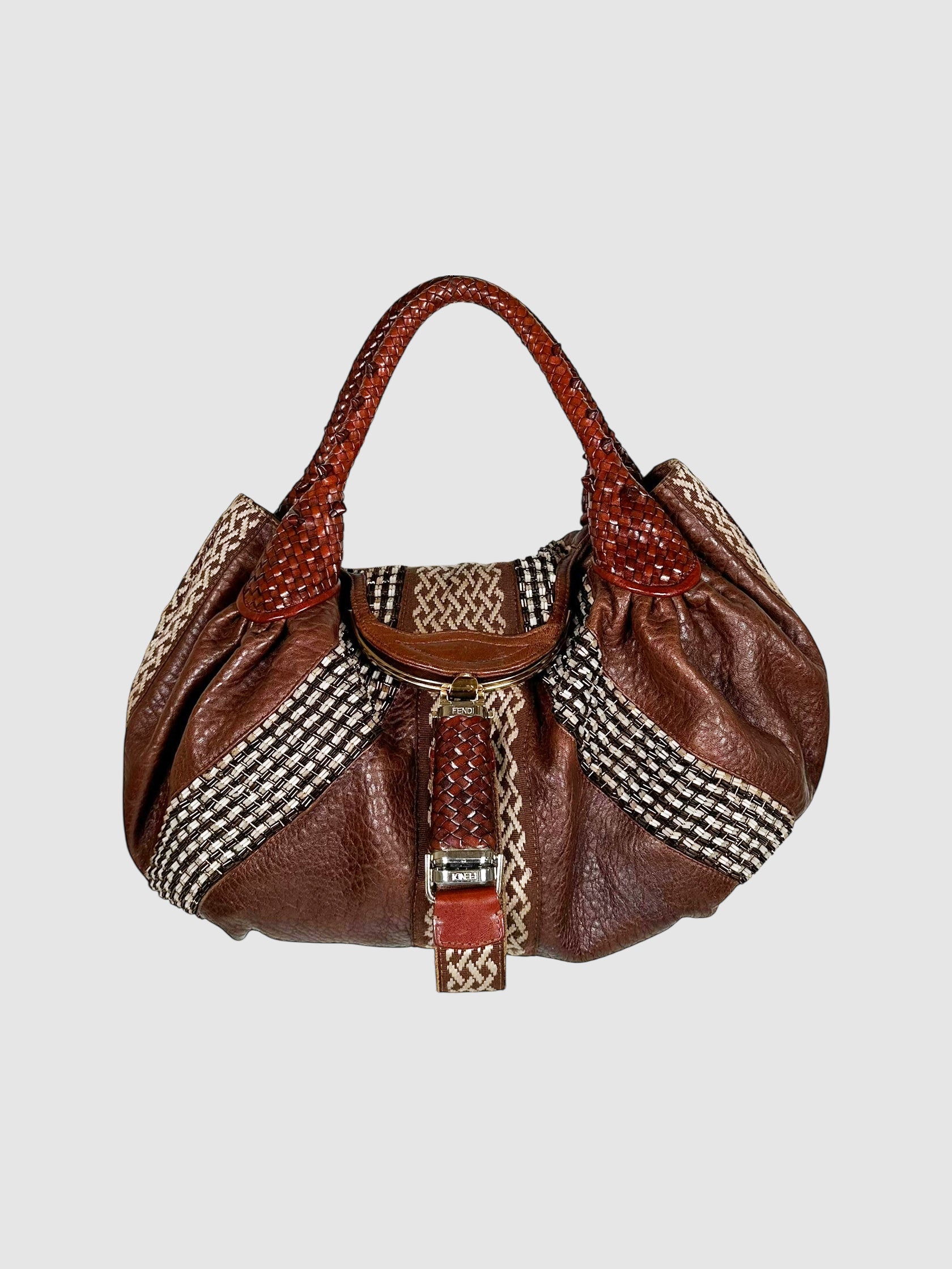 Fendi Brown Leather Beaded Spy Hobo Bag Handbag Luxury Designer Resale Consignment Toronto Canada Secondhand