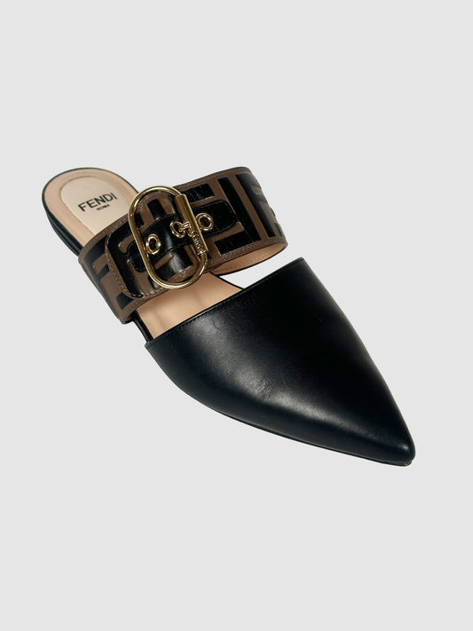 Zucca FF Logo Leather Mules - Size 35