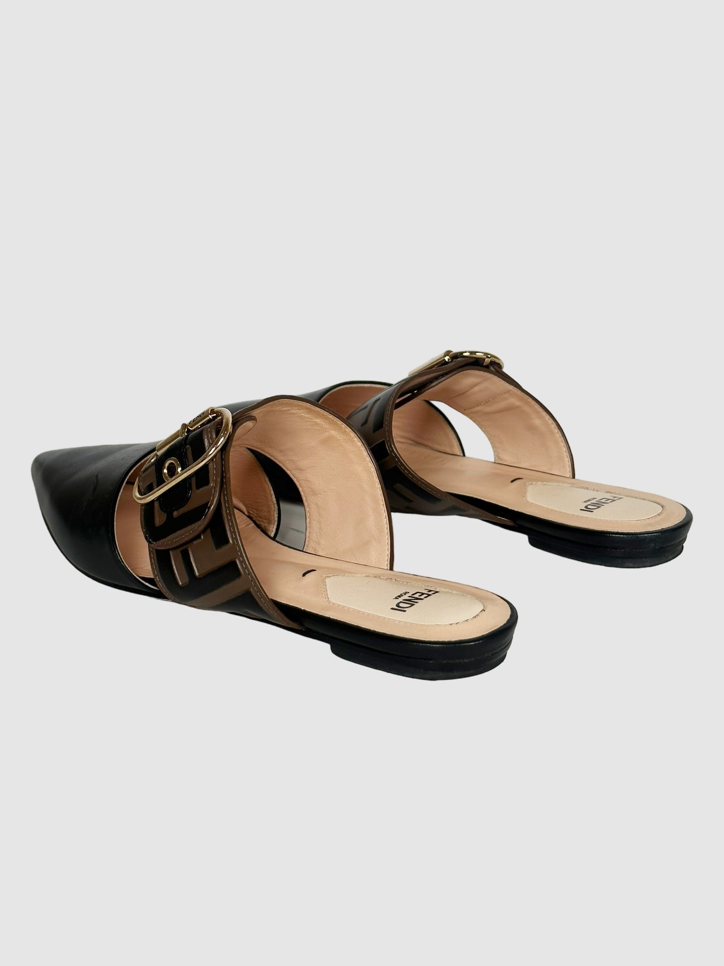 Zucca FF Logo Leather Mules - Size 35