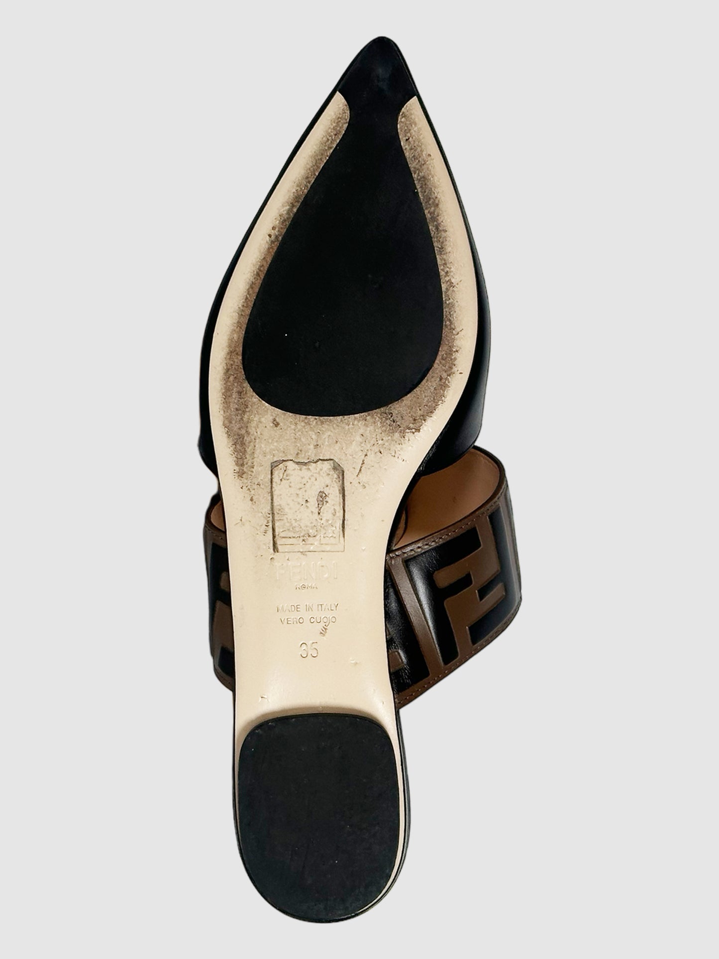 Fendi Zucca FF Logo Leather Mules - Size 35