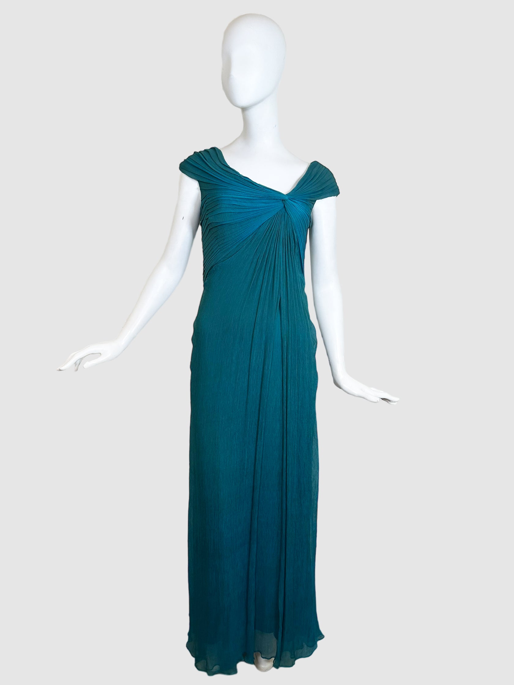 Tadashi Pleated Short-Sleeve Gown - Size 8