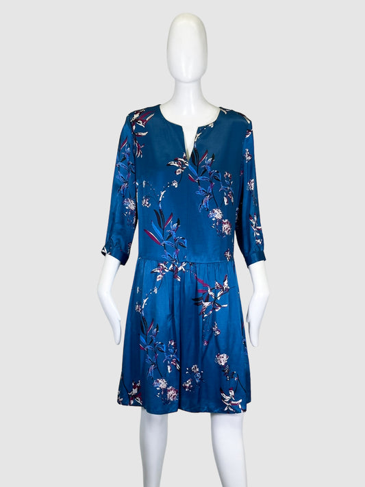 Floral V-Neck Satin Dress - Size 6