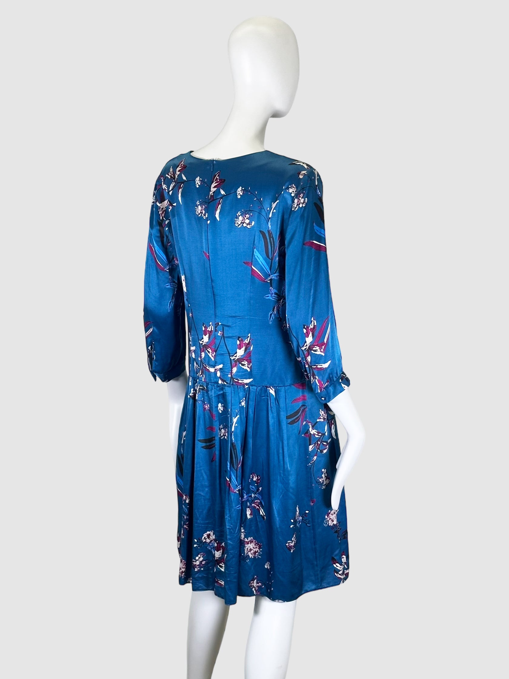 Floral V-Neck Satin Dress - Size 6