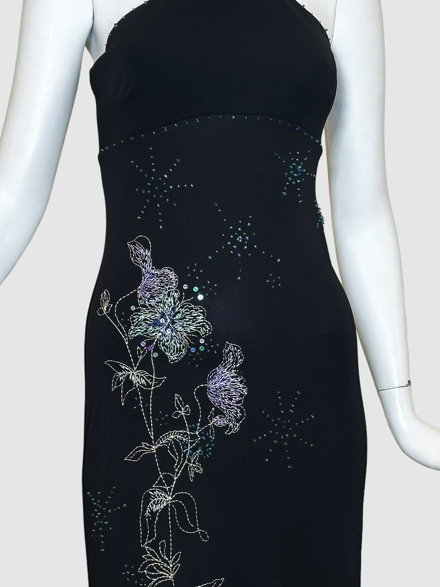 BCBG Halter Neck Floral Beaded Maxi Dress - Size S