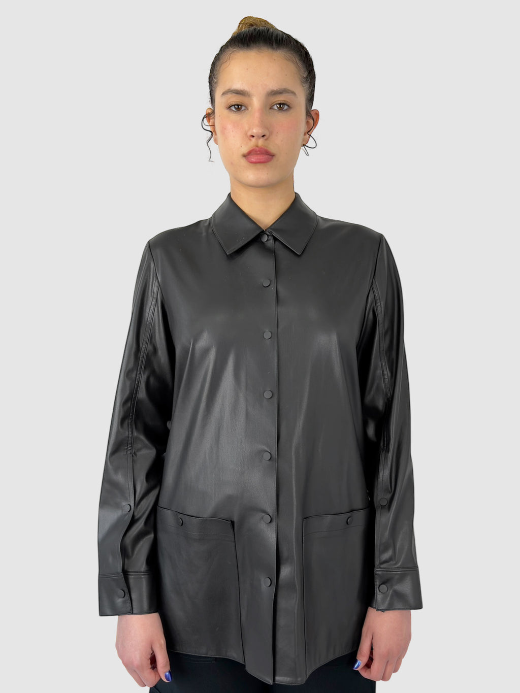 Faux Leather Shirt Jacket