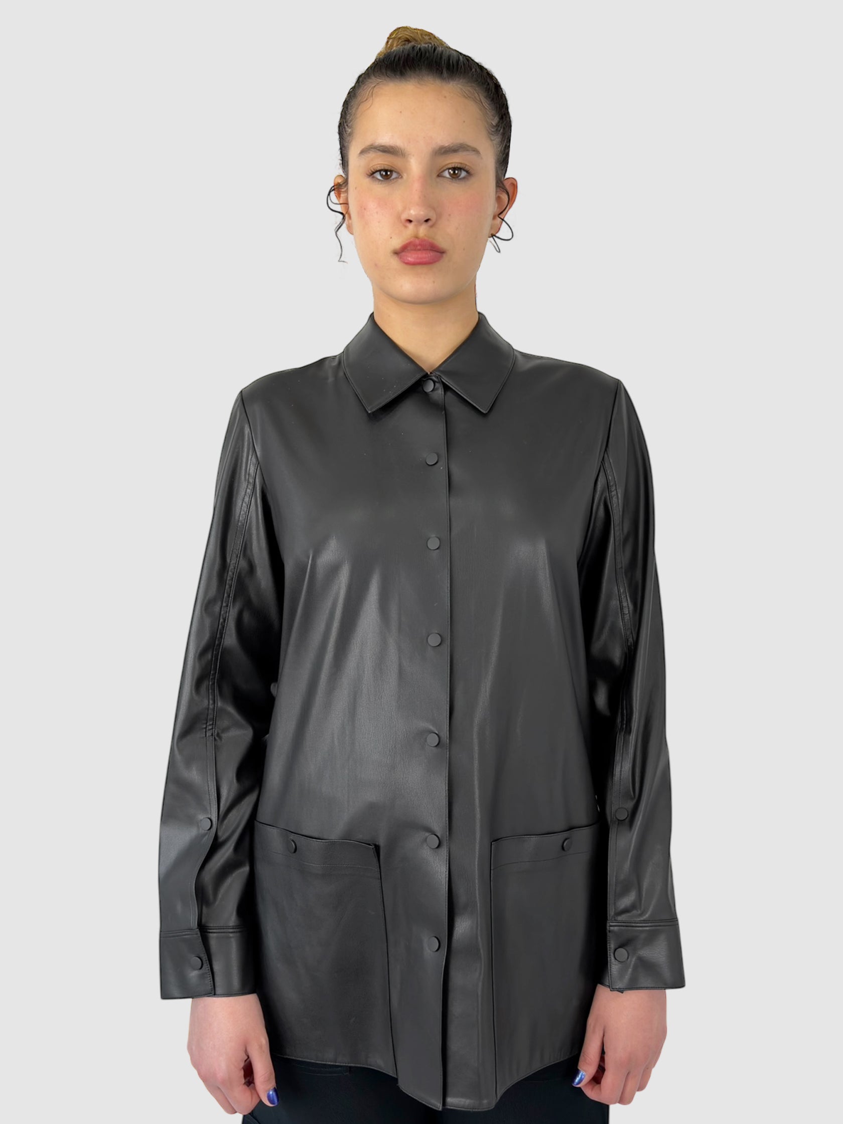 Faux Leather Shirt Jacket