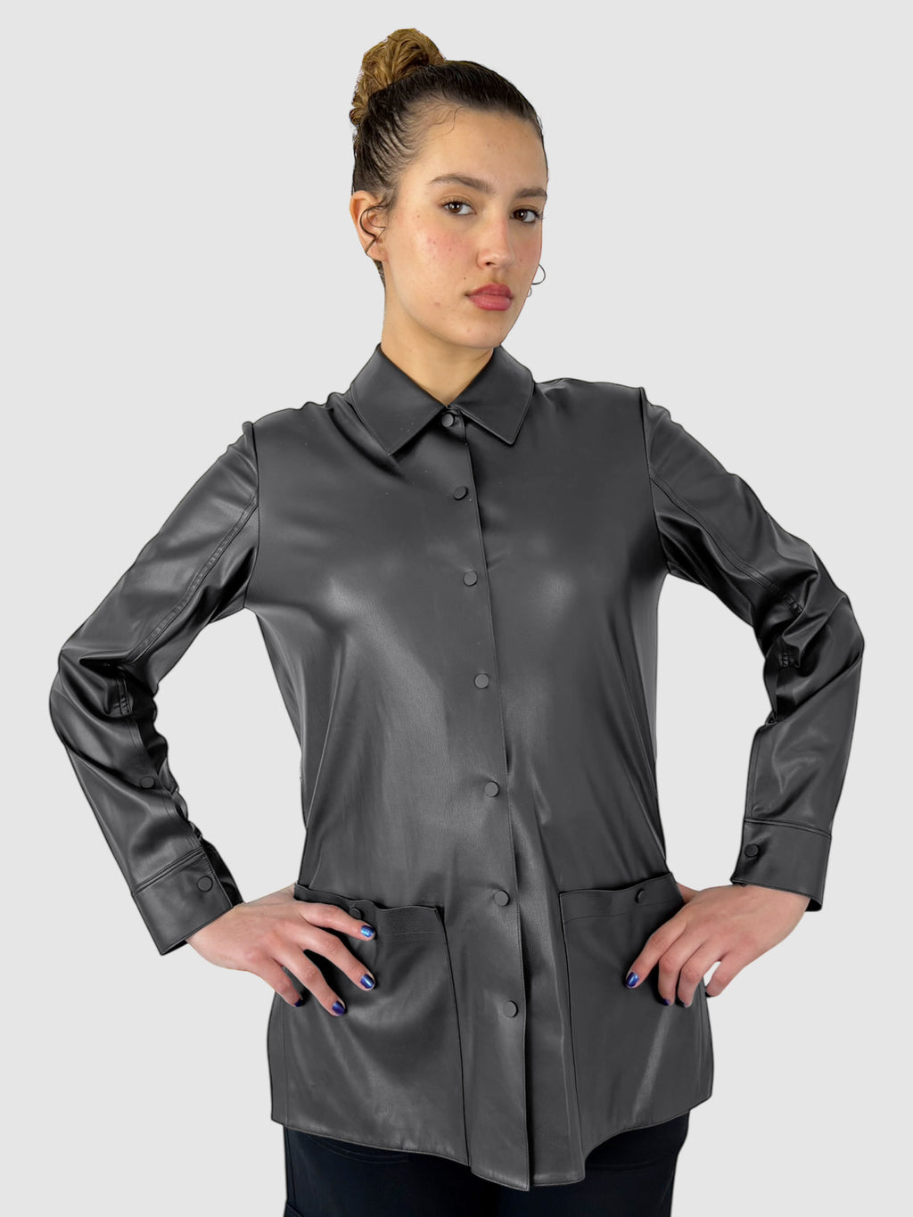 Faux Leather Shirt Jacket