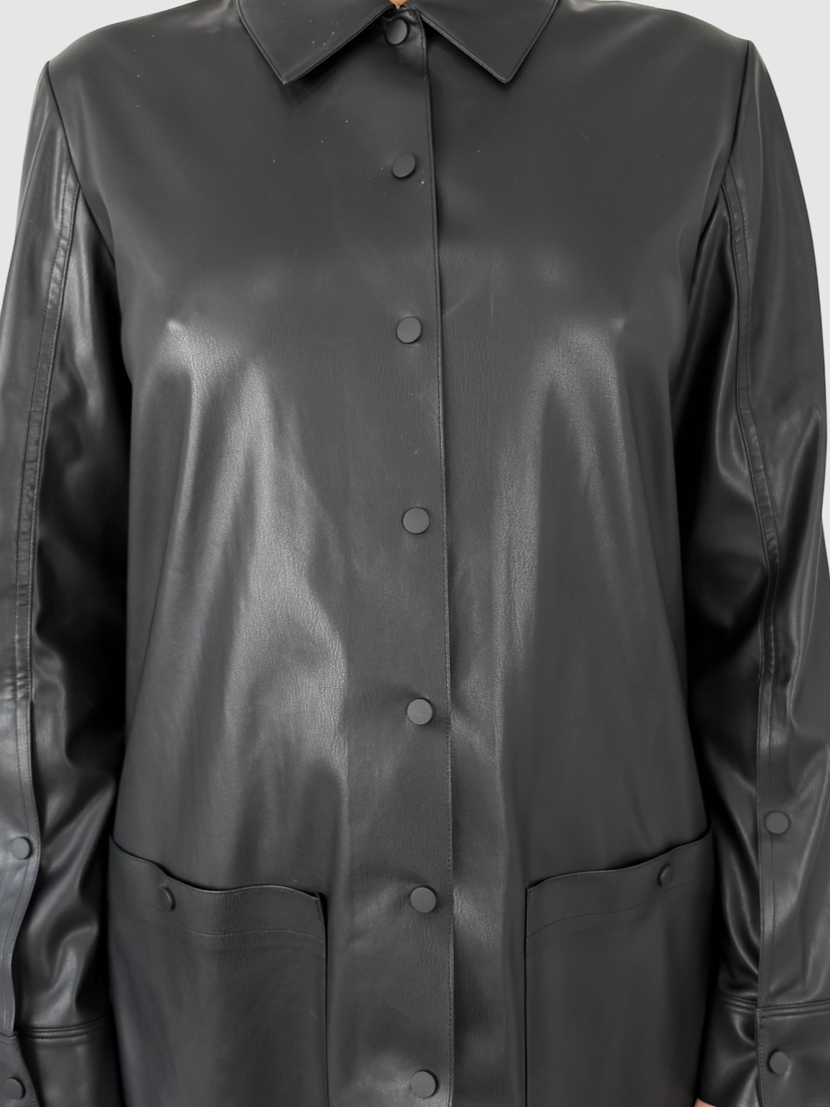 Faux Leather Shirt Jacket