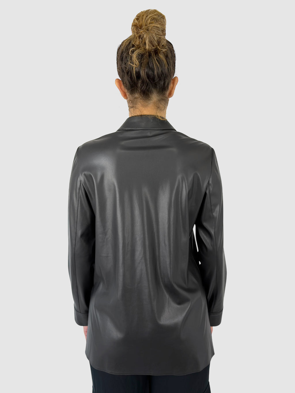 Faux Leather Shirt Jacket