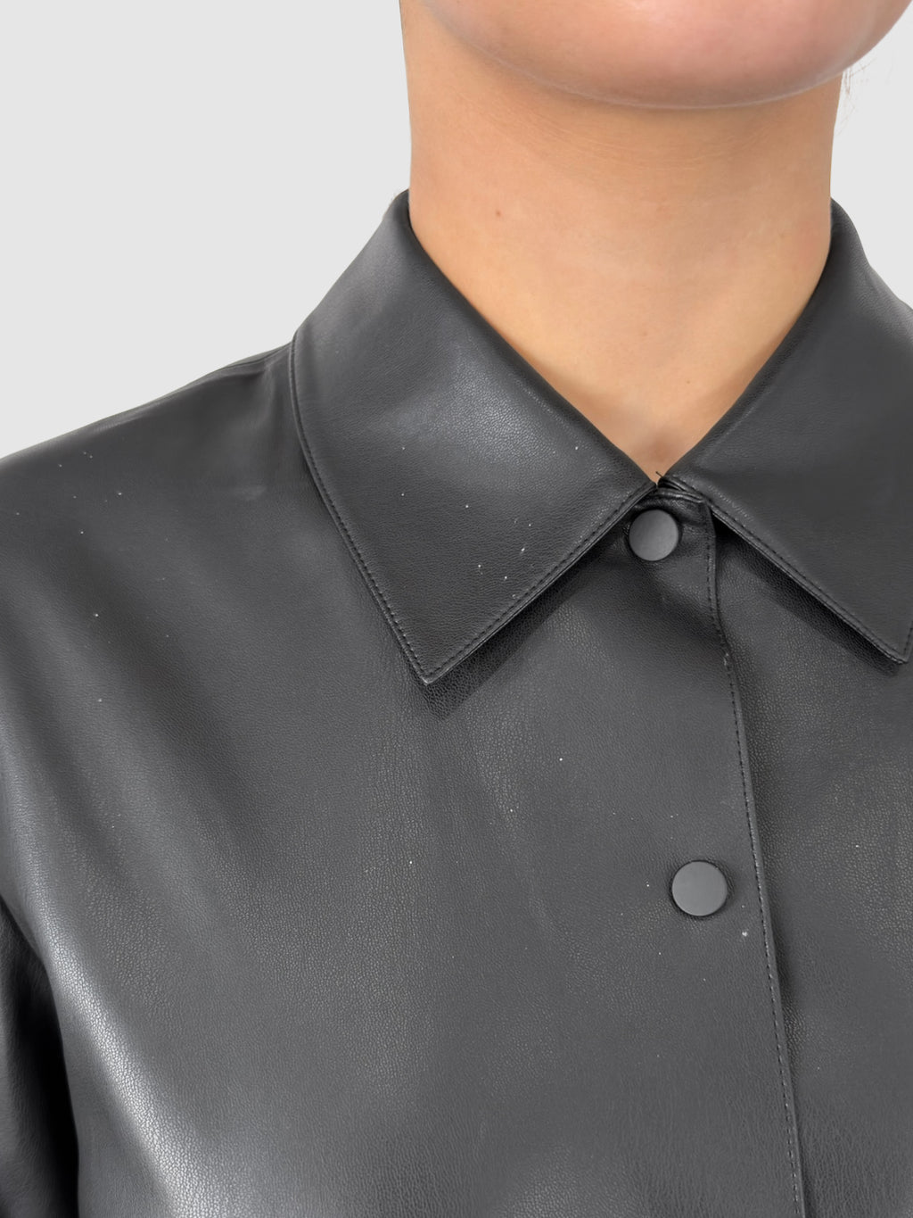 Faux Leather Shirt Jacket