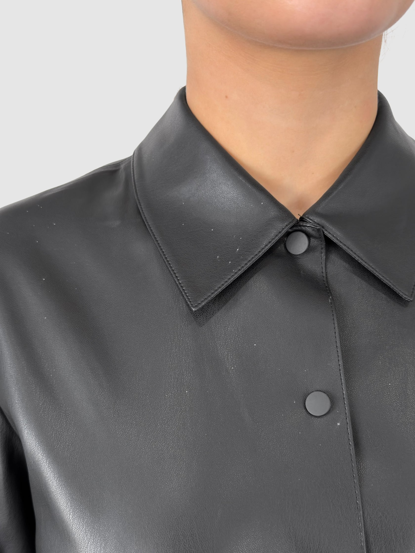 Faux Leather Shirt Jacket