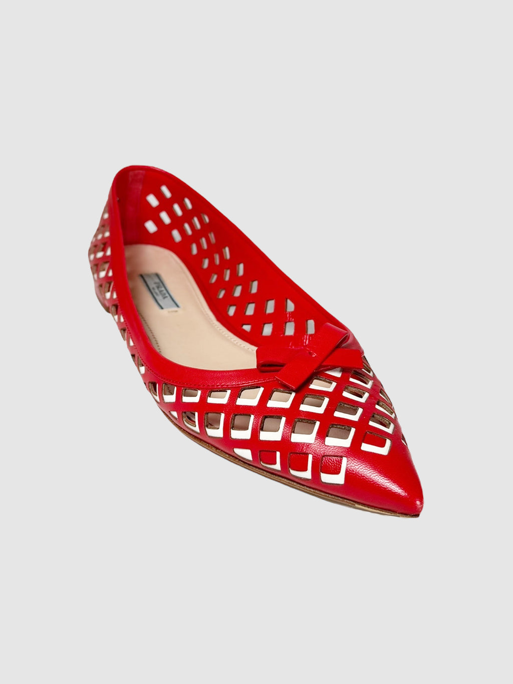 Prada Red and White Laser Cut Leather Ballerina Flats, Size 41 Luxury Designer Resale Consignment Shoes Toronto Secondhand VSP Vestiaire