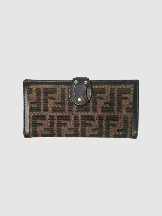 Fendi Black and Brown Canvas and Leather Zucca Print Long Wallet Luxury Designer Resale Accessories Consignment Toronto