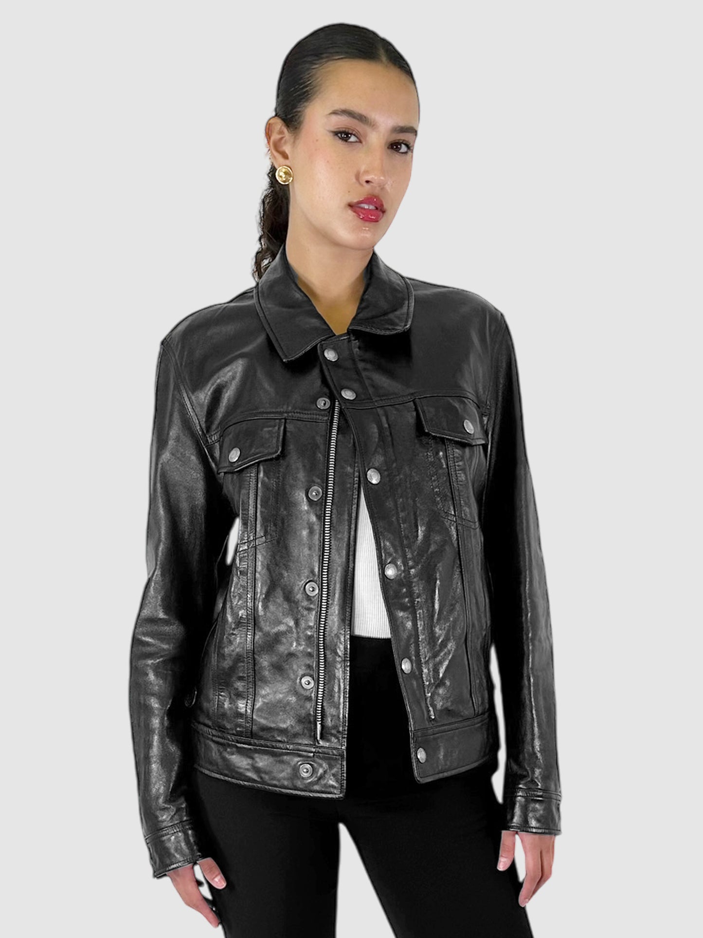 Leather Trucker Jacket - Size 50