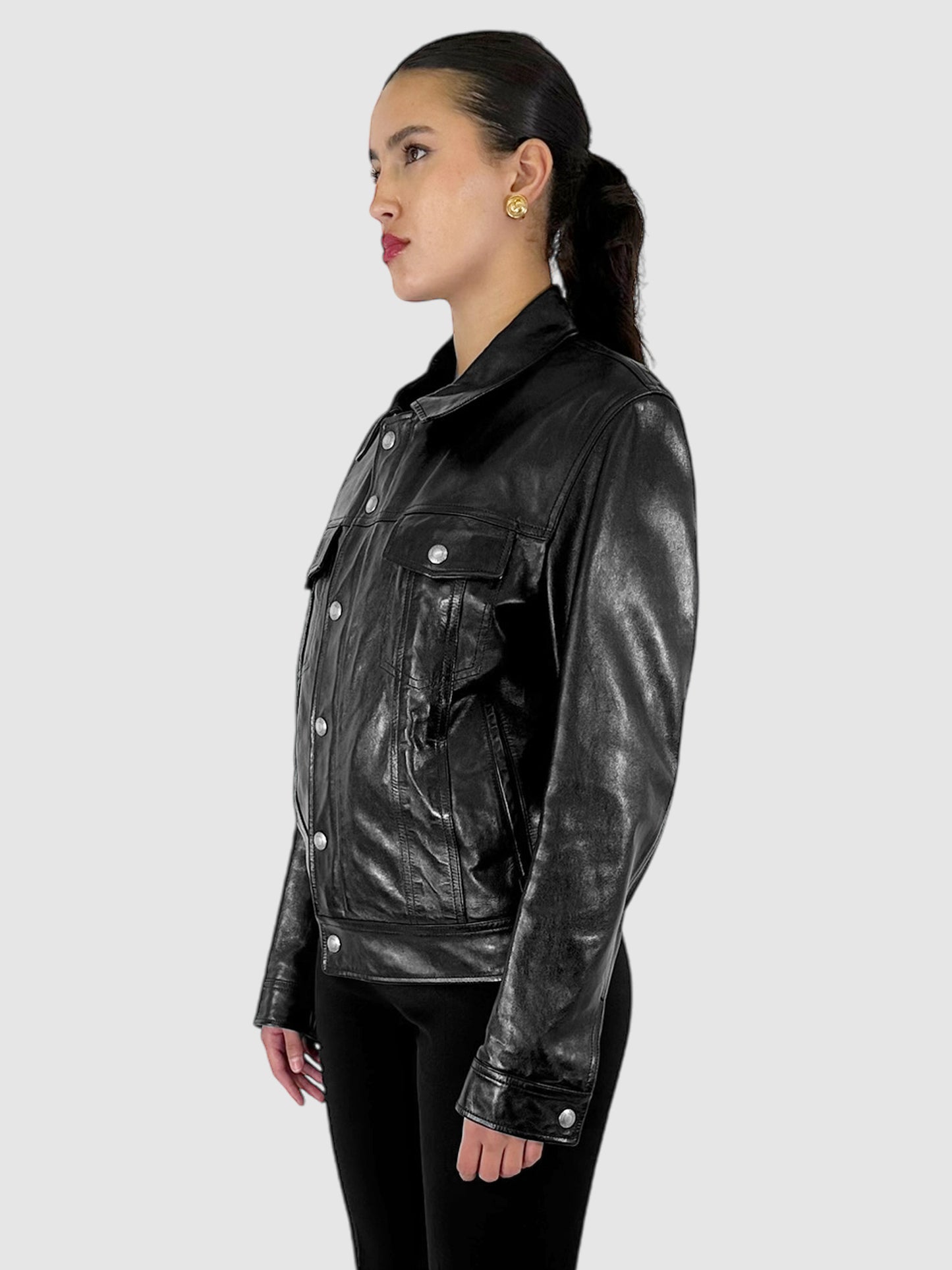 Leather Trucker Jacket - Size 50