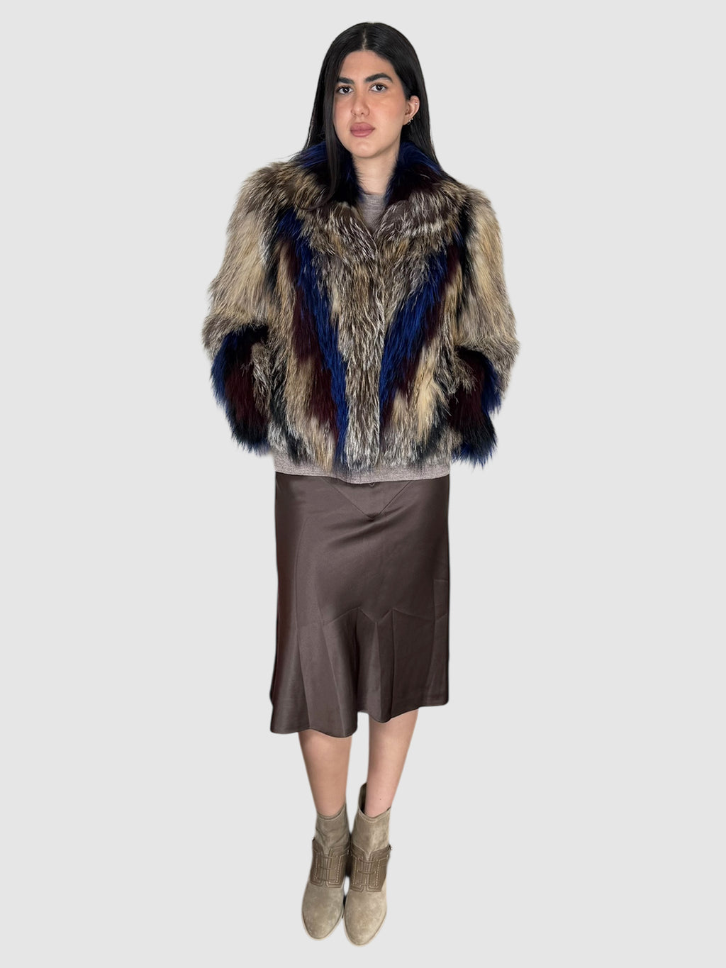Chevron Fur Coat