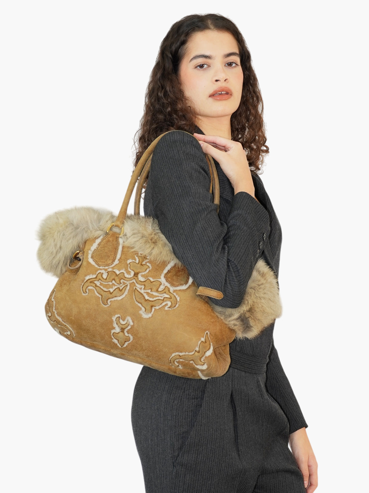 Suede Embroidered Tote