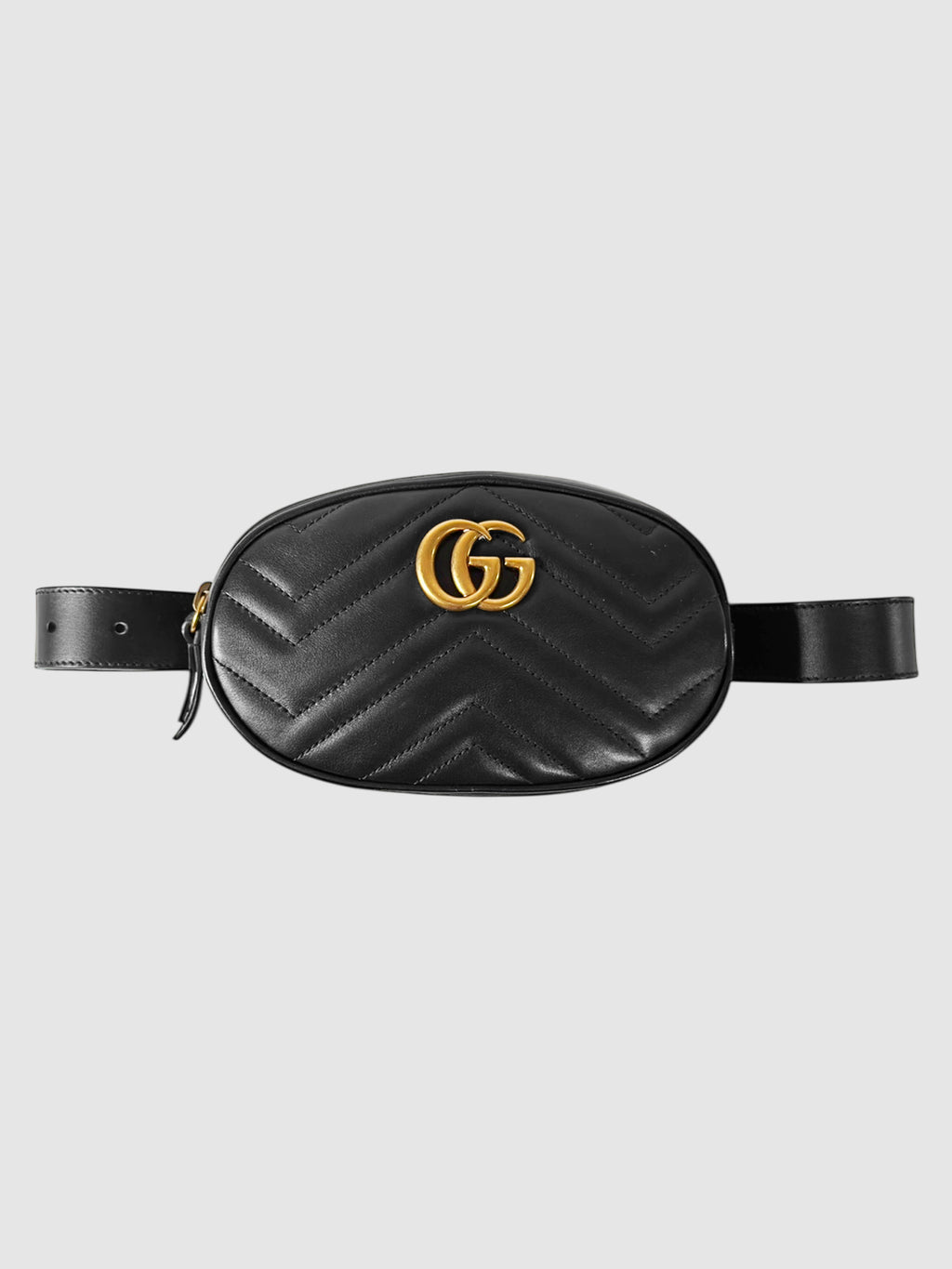 Gucci Black Quilted Chevron Leather GG Marmont Belt Bag luxury designer resale fanny pack secondhand toronto canada