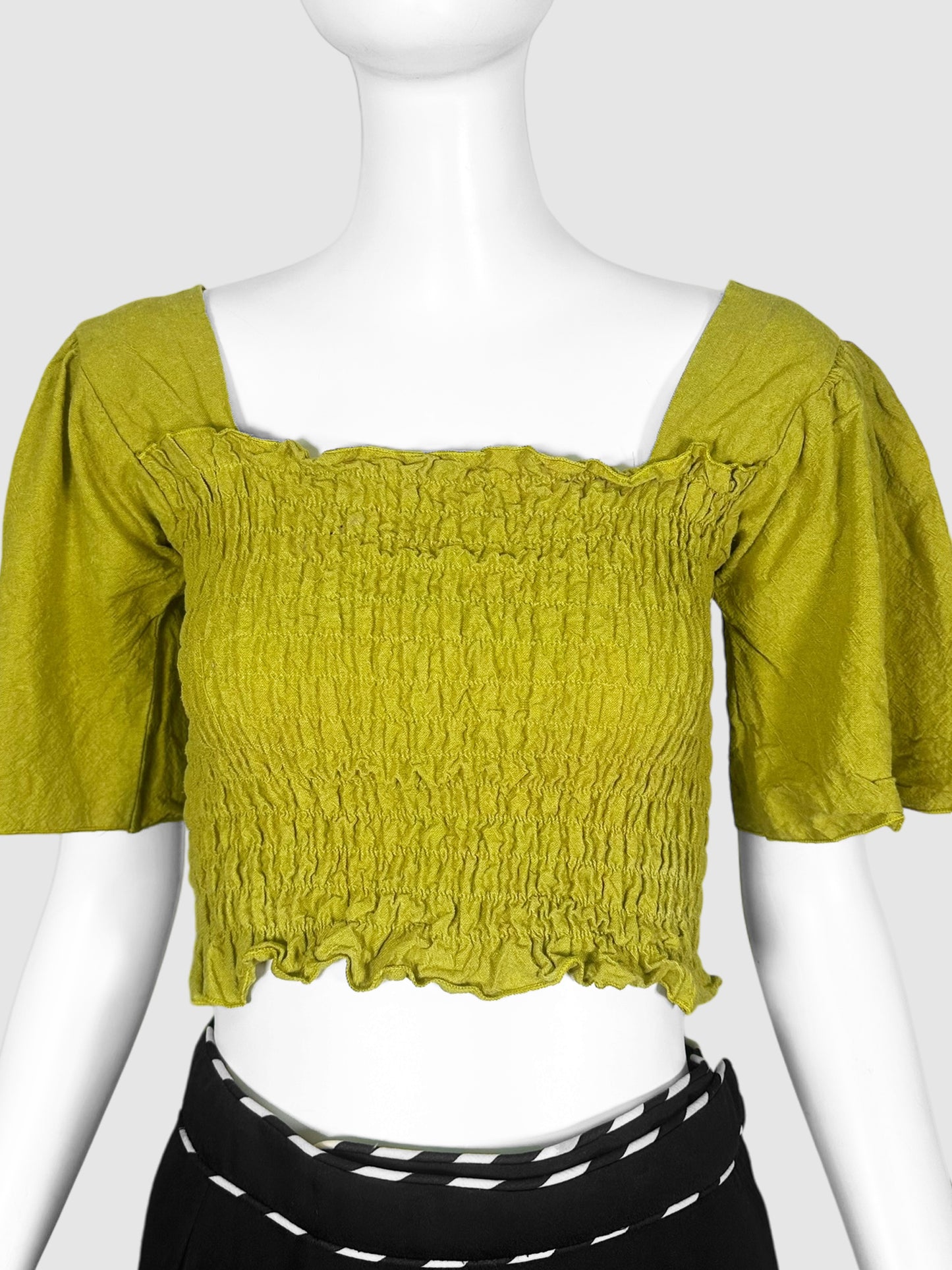 Puff Sleeved Smock Crop Top - Size S