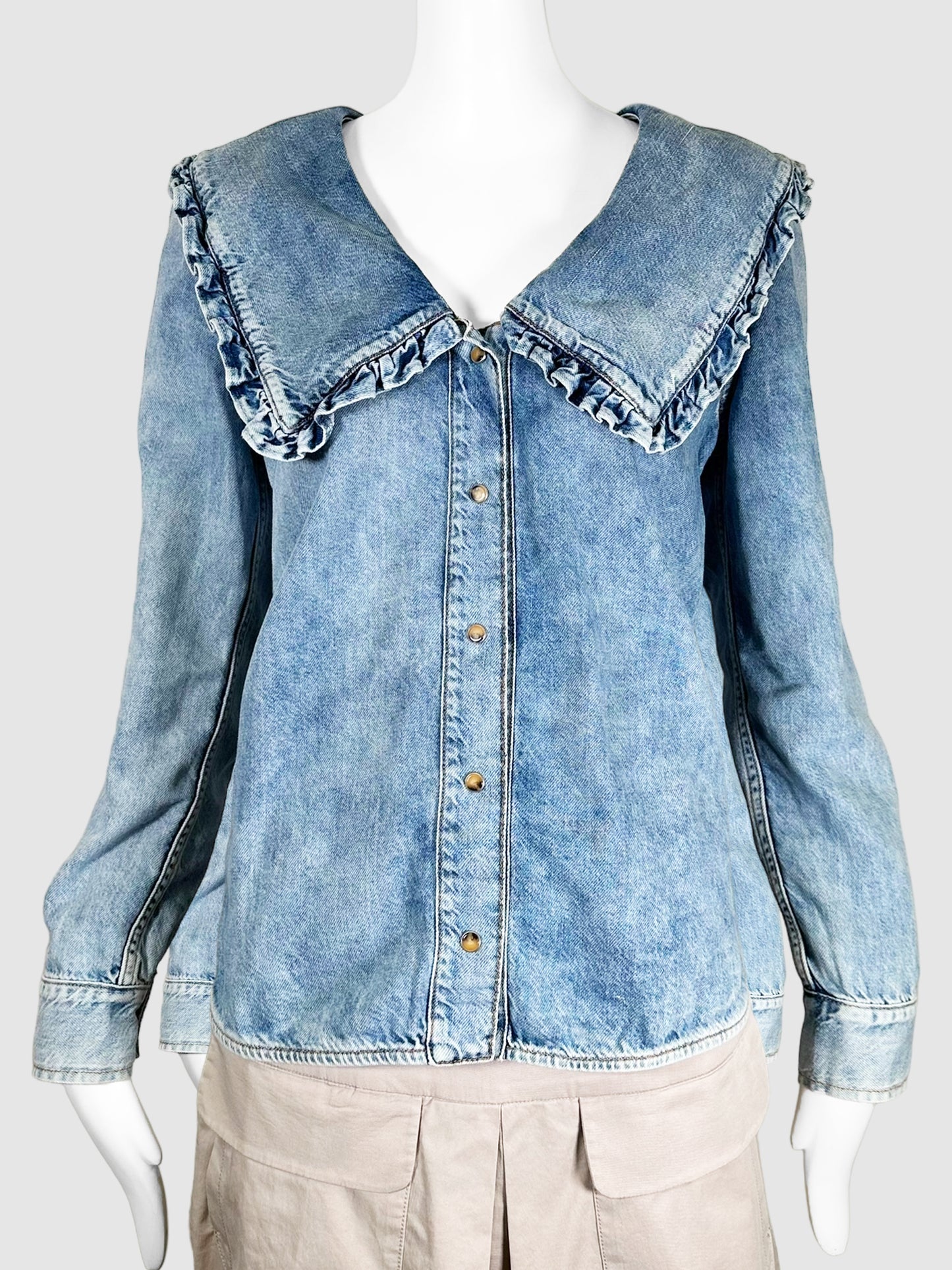 Ruffle Collar Denim Top - Size 36