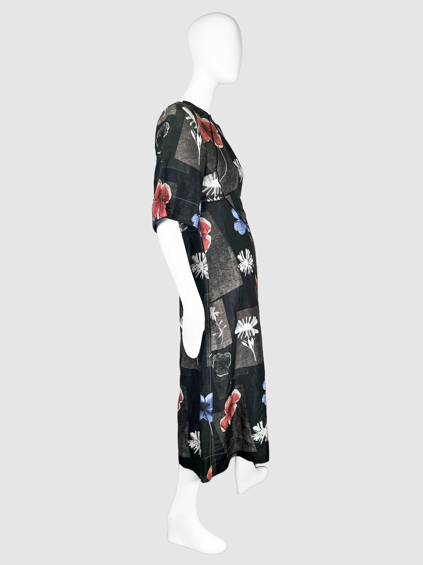 Flower and Rectangle Print Midi Dress - Size 32