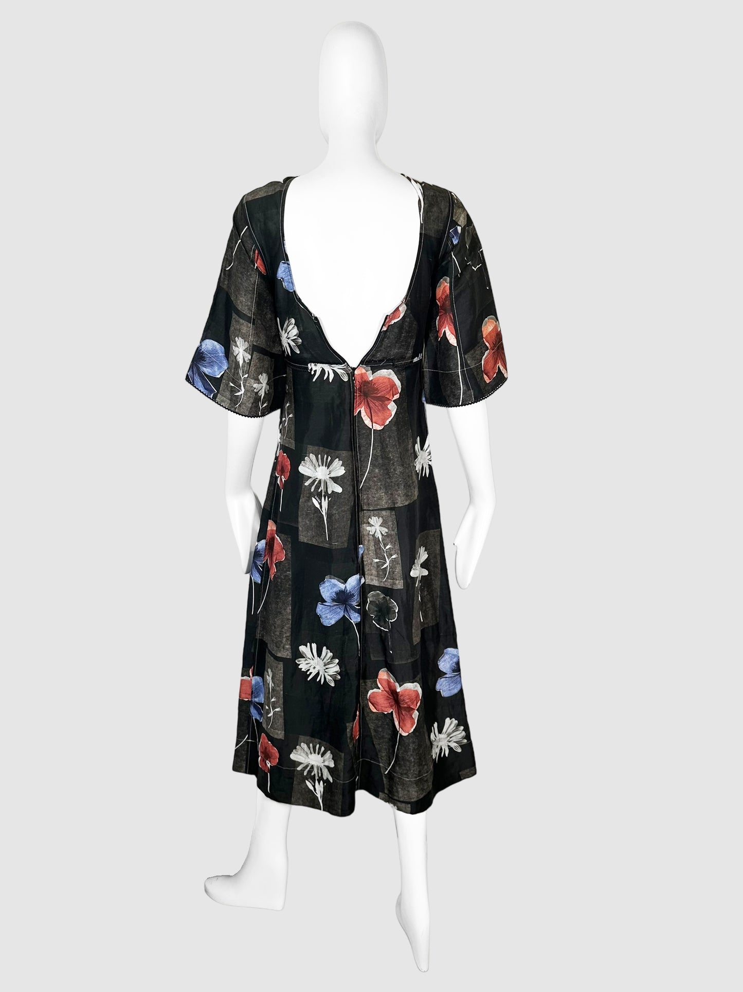 Flower and Rectangle Print Midi Dress - Size 32