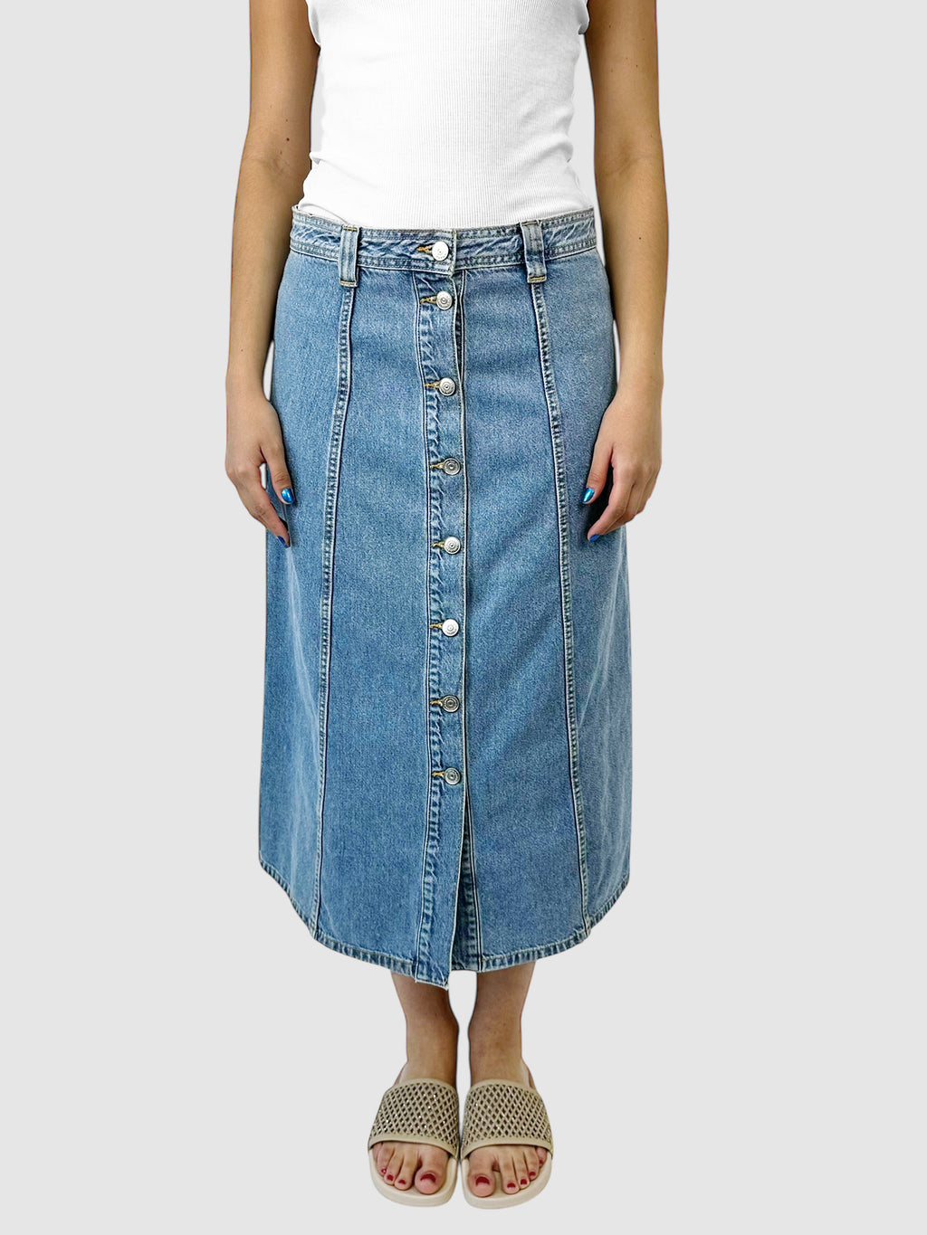 Button-Up Denim Midi Skirt - Size 42